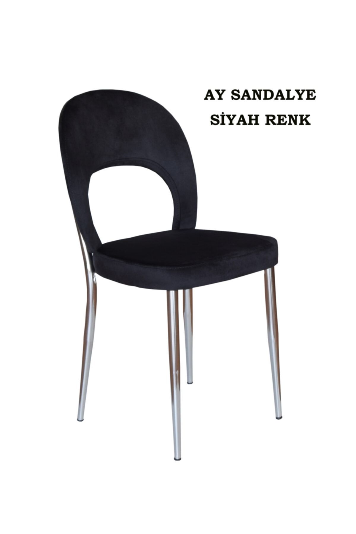 Ankhira Ay Sandalye, Mutfak Sandalyesi, Silinebilir Siyah Renk Kumaş, Krom Ayaklı