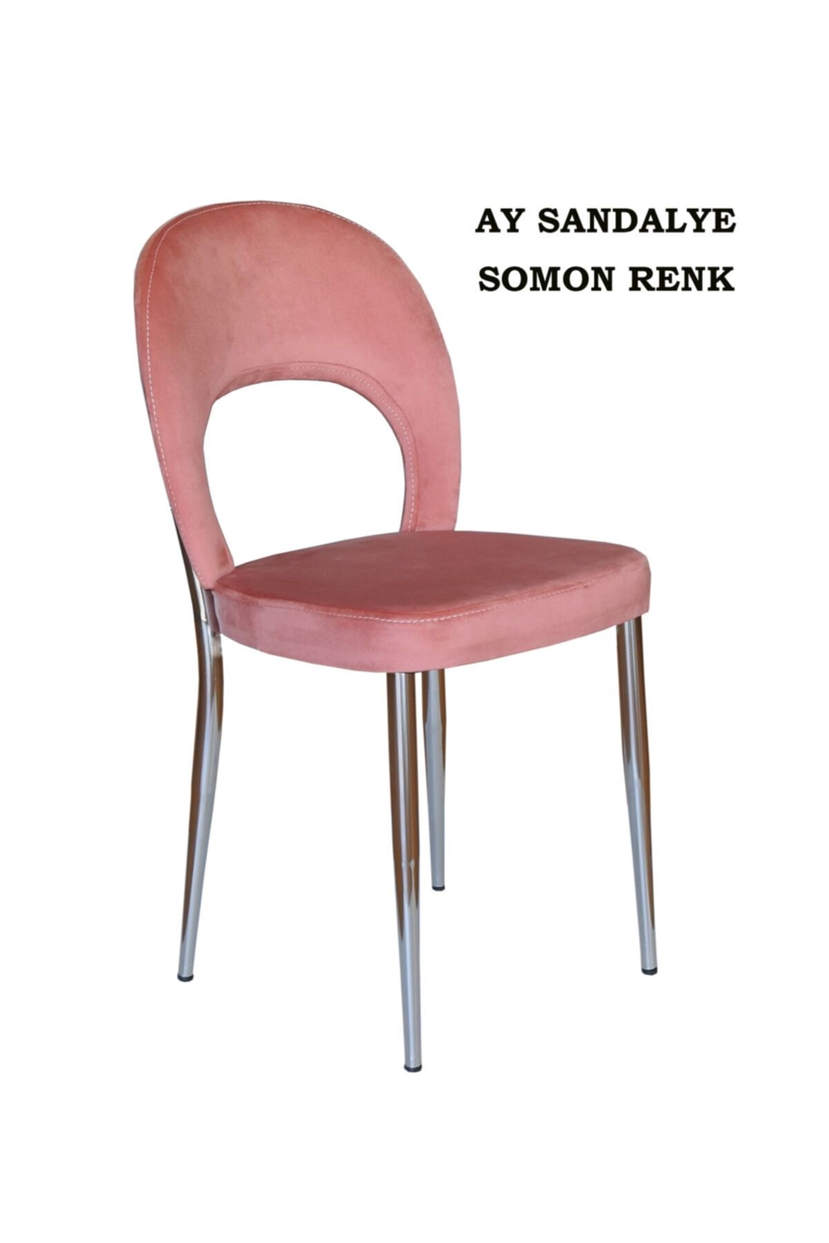 Ankhira Ay Sandalye, Mutfak Sandalyesi, Silinebilir Somon Renk Kumaş, Krom Ayaklı