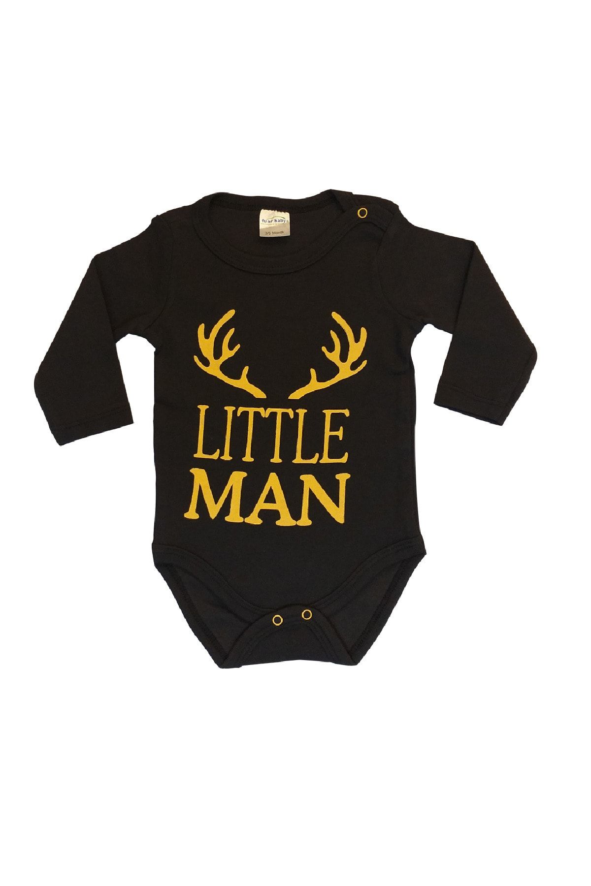 Fuar Baby Küçük Adam Baskılı Sarı Siyah %100 Pamuk Erkek Bebek Body Zıbın