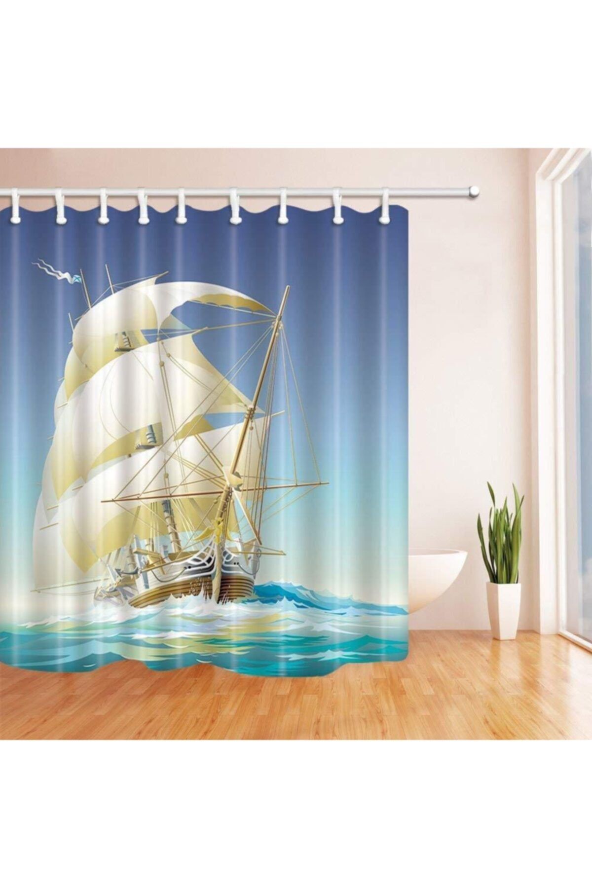 Zethome Tropik Sail Boat Banyo Duş Perdesi Tek Kanat 1x120x200