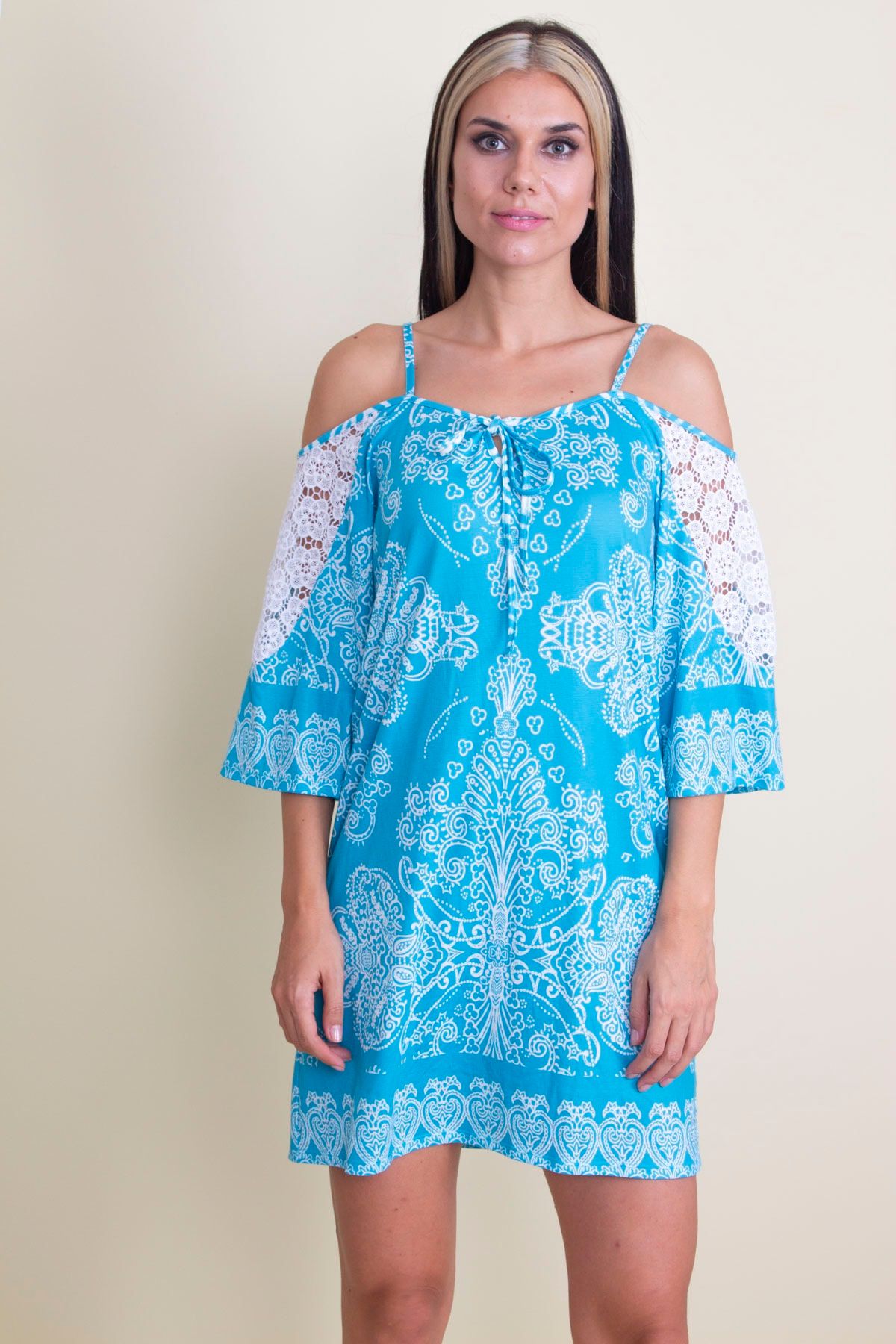 Şans Tekstil Kadınturkuaz Dantel Detaylı Elbise 85n5421