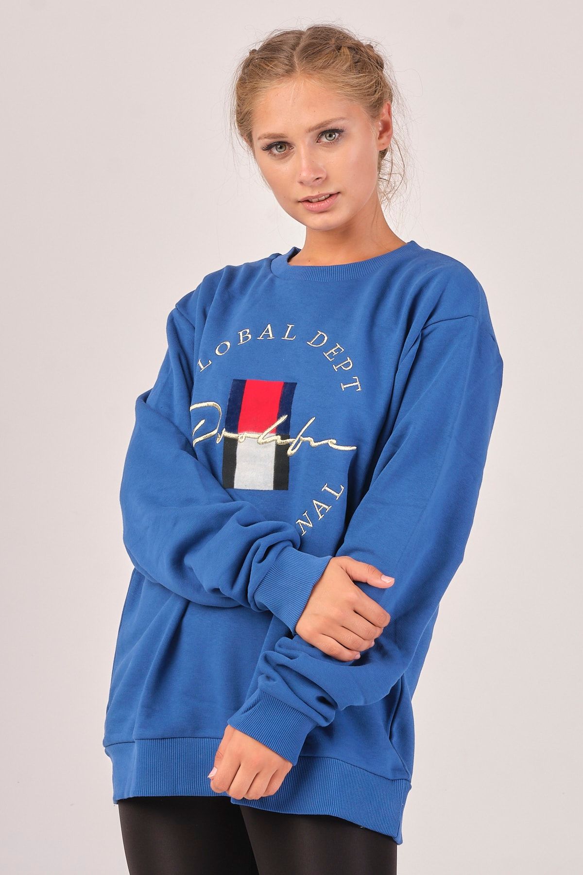 River Island Kadın Mavi Oversize Sweatshirt