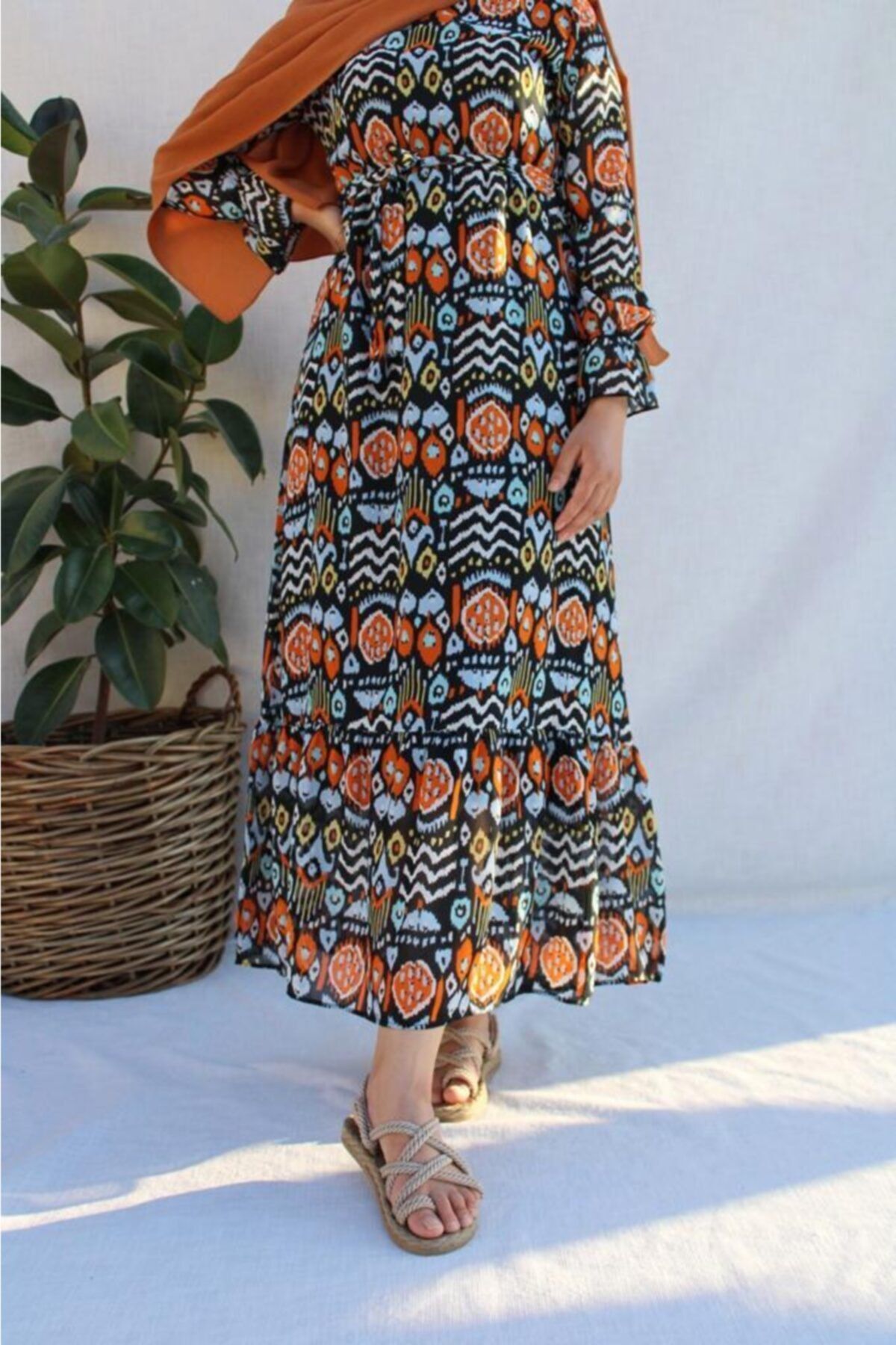 Hatiç Store Kadın Rengarenk Astarlı Şifon Kumaş Tesettür Elbise