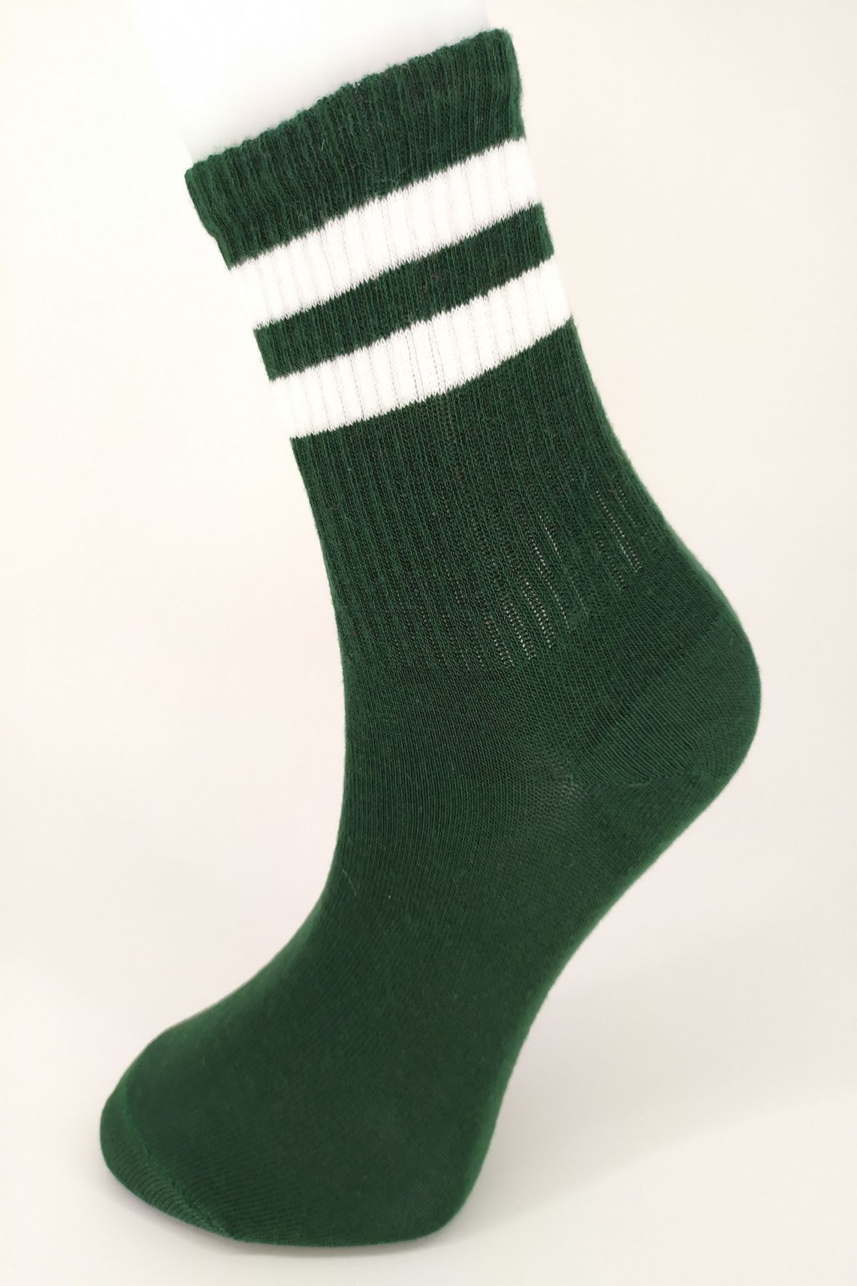 T-Socks Unisex Yeşil Çizgili Kolej Tenis Çorabı