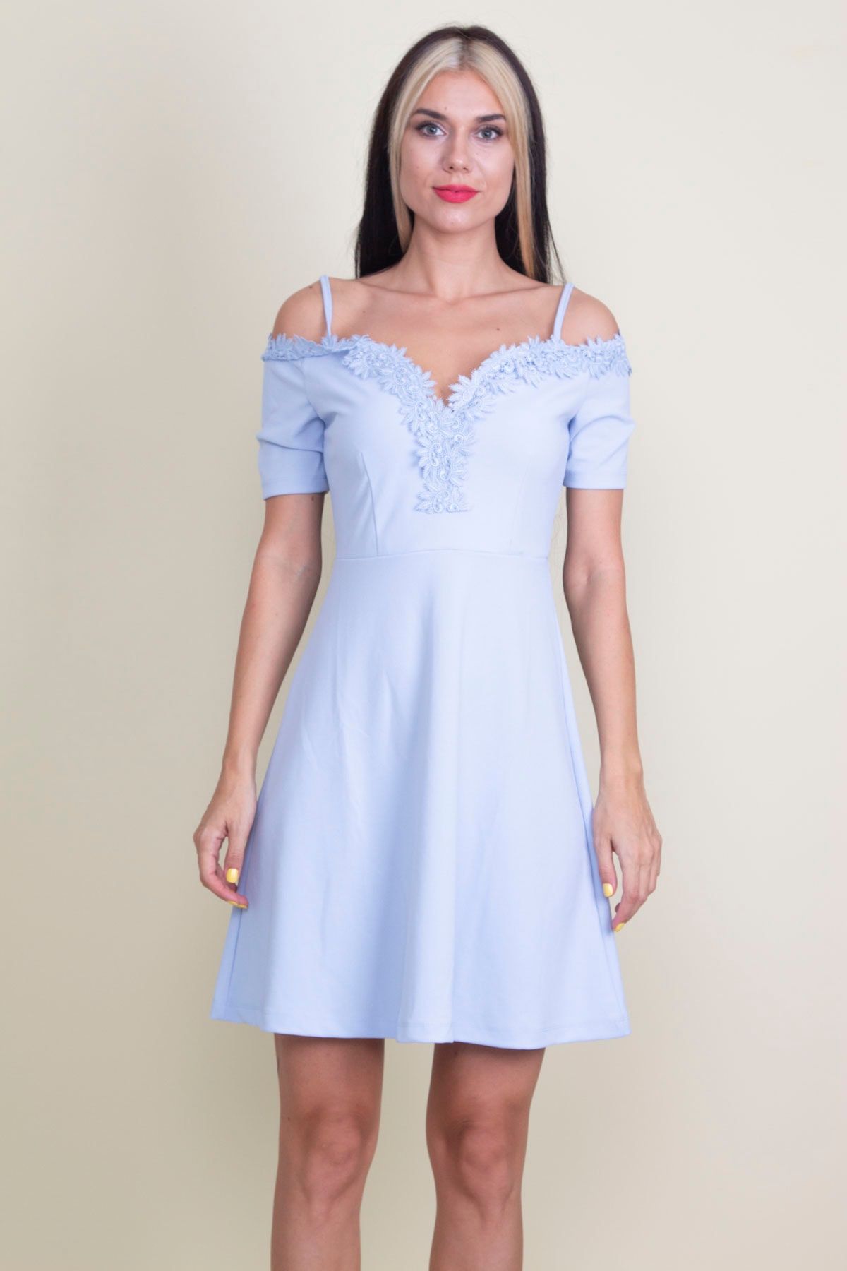 Şans Tekstil Kadın Mavi Dantel Detaylı Elbise 26a16145