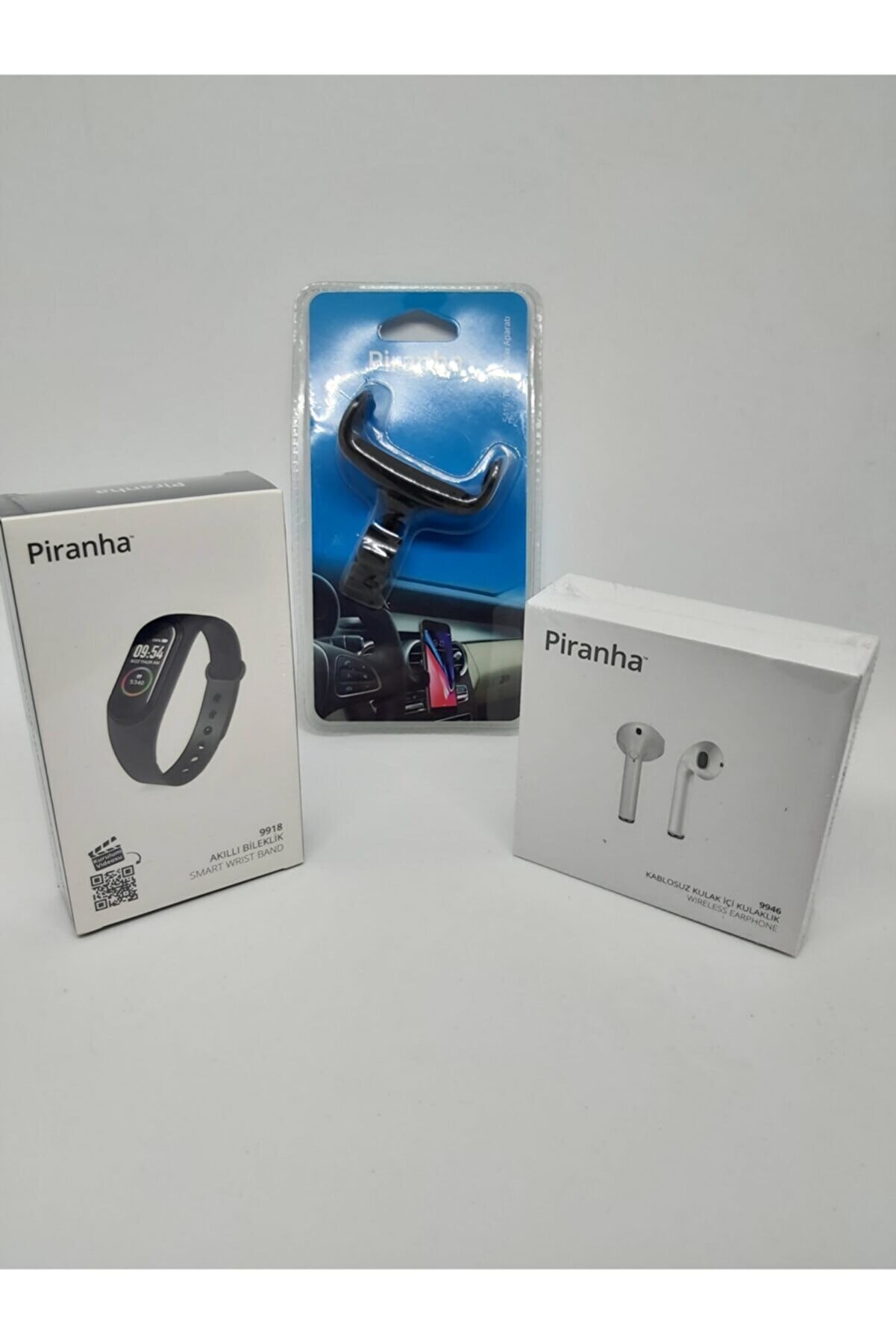 Piranha Unisex Siyah Akıllı Bileklik, Akıllı Kulaklık, Telefon Askı Aparatı Muhteşem 3'lü