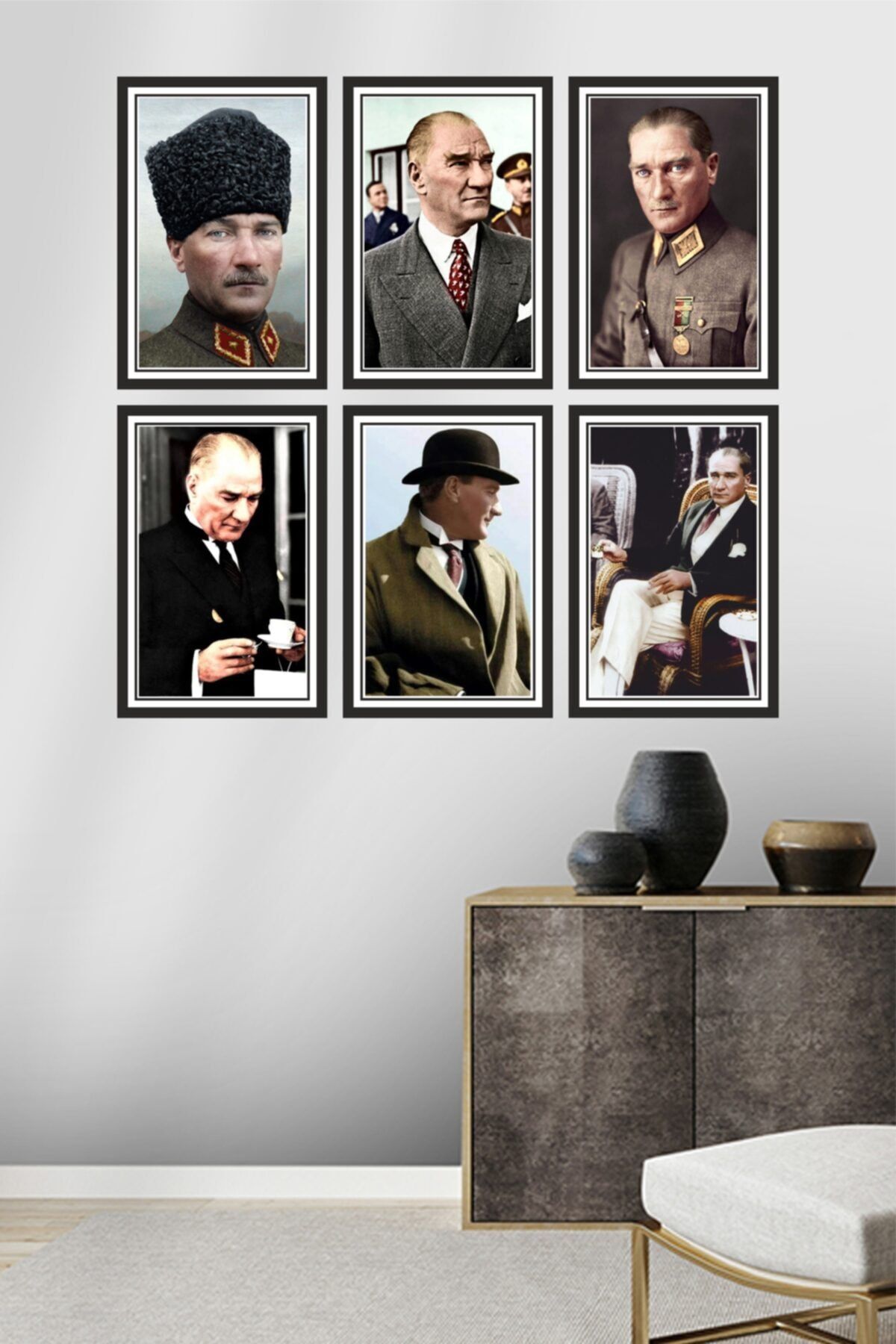 Dekor Sevgisi 6 Parça Çerçeve Görünümlü Mustafa Kemal Atatürk Pvc Tablo Seti 30x20cm 3mm
