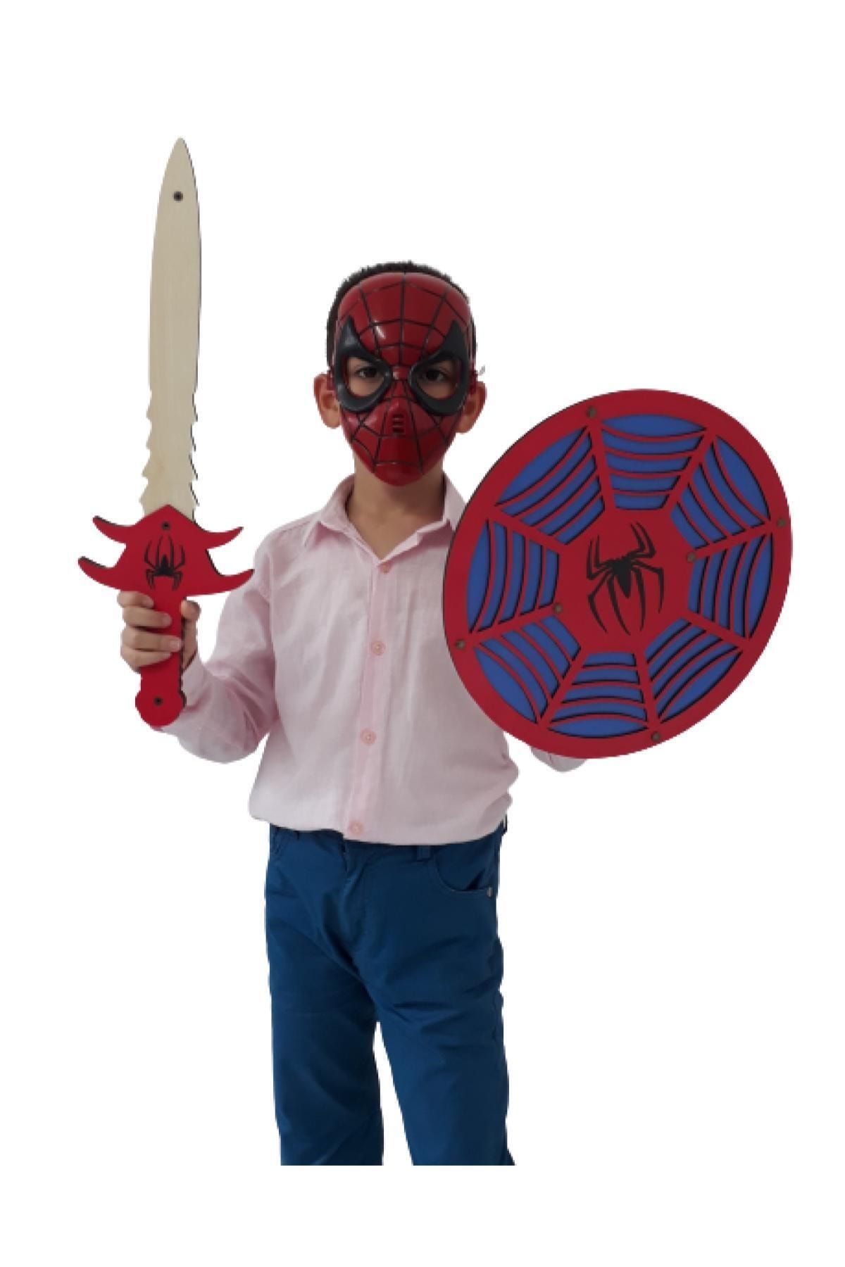 Ahtek Ahşap Oyuncak Seti 3’lü, Spider-man Örümcek Adam Kalkanı, Kılıcı Ve Maskesi