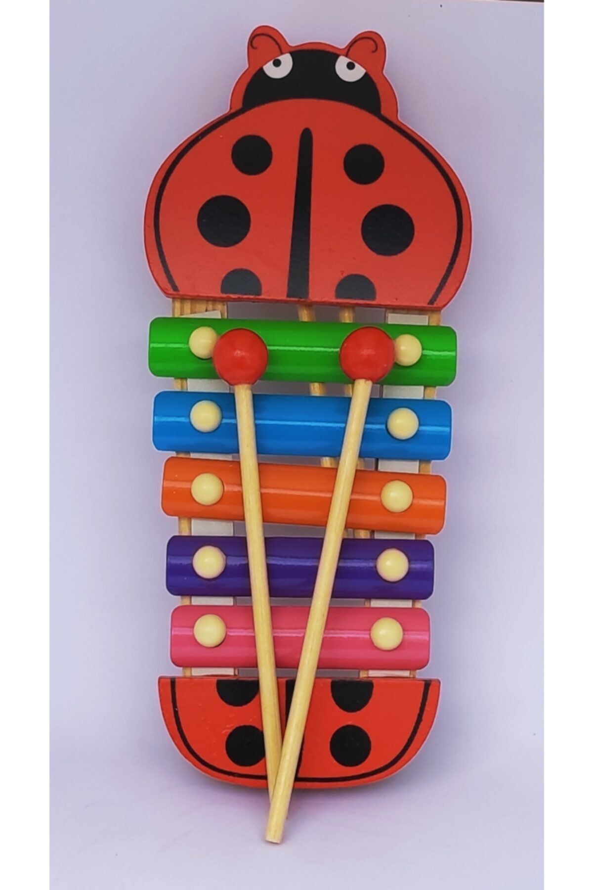 Brother Toys 5 Notalı Hayvan Figürlü Büyük Boy Ahşap Selefon Ksilofon Sevimli Uğurböceği Modeli