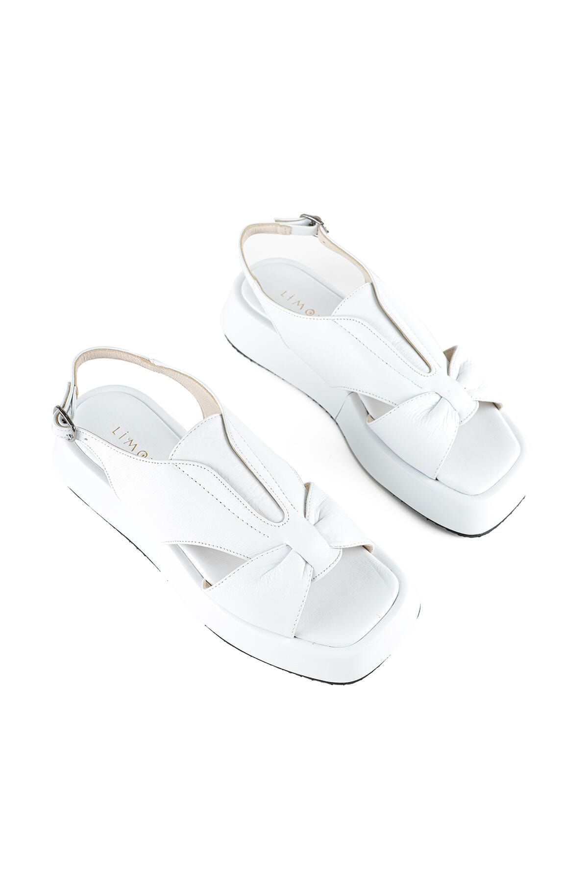 Limoya Hakiki Deri Claudia Beyaz Fiyonk Detaylı Sandalet