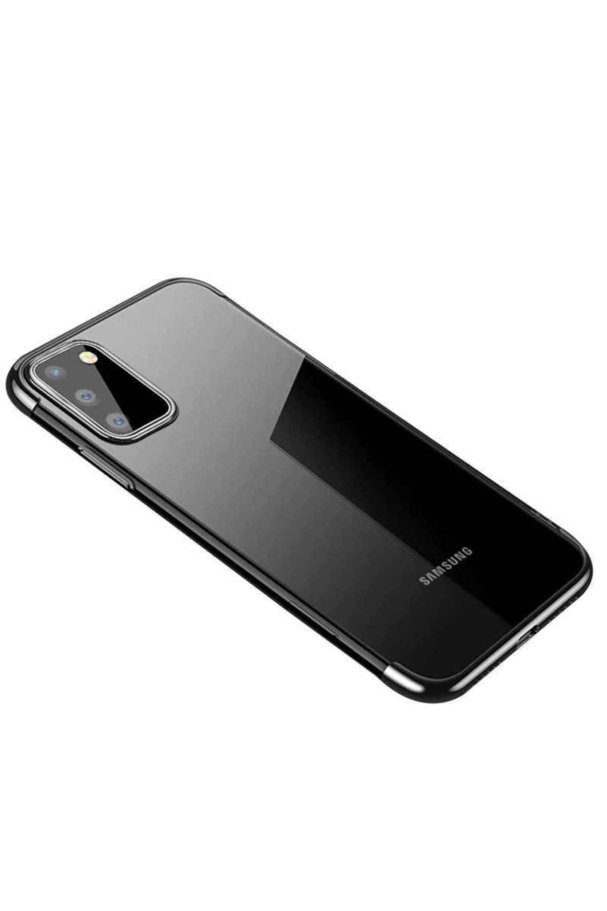 Fibaks Samsung Galaxy A91 Uyumlu Kılıf Dört Köşe Renkli Şeffaf Silikon