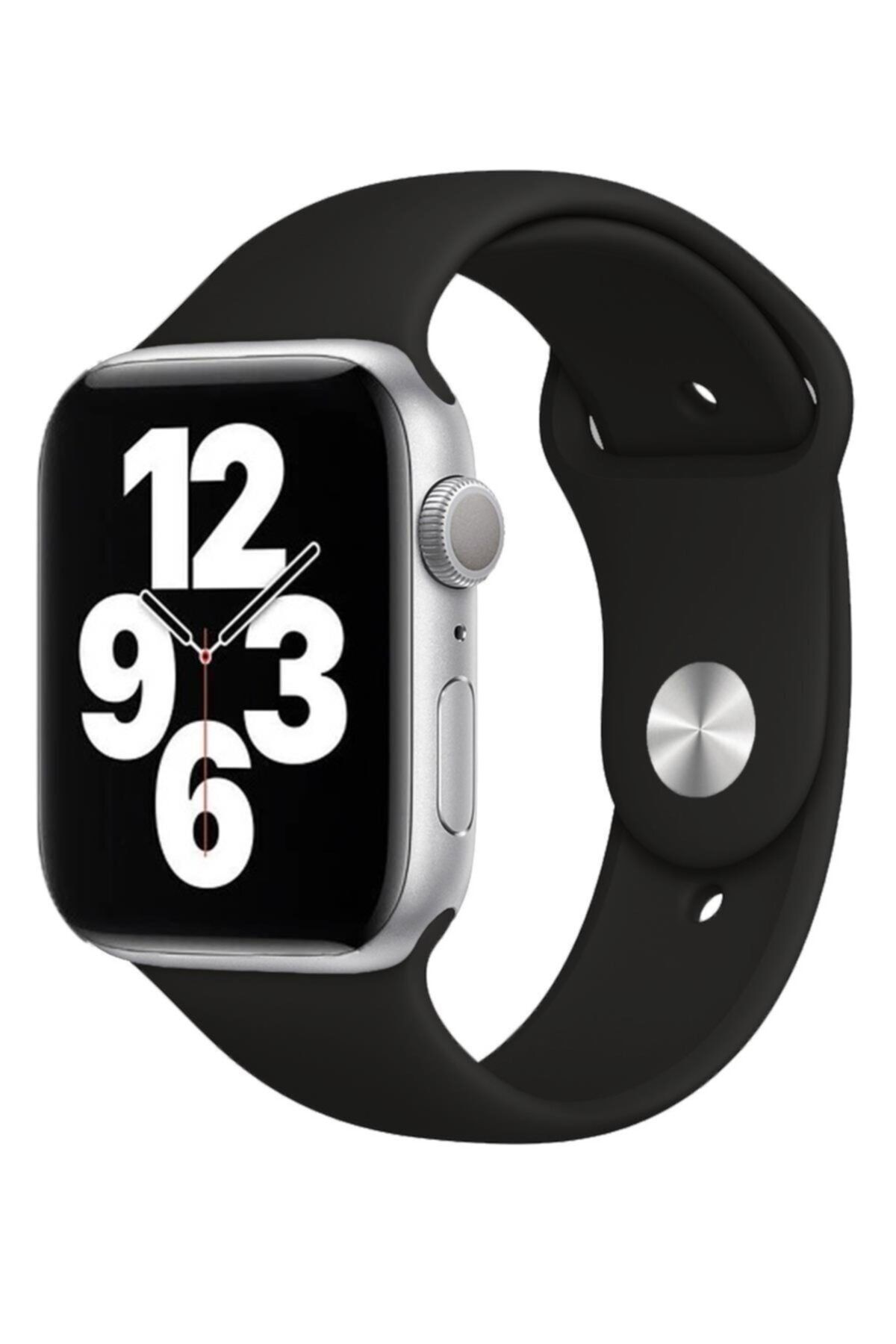 MELİKZADE Apple Watch Seri 9 8 7 6 5 4 3 Se 38mm-40mm-41mm Uyumlu S/m Spor Silikon Kordon Siyah