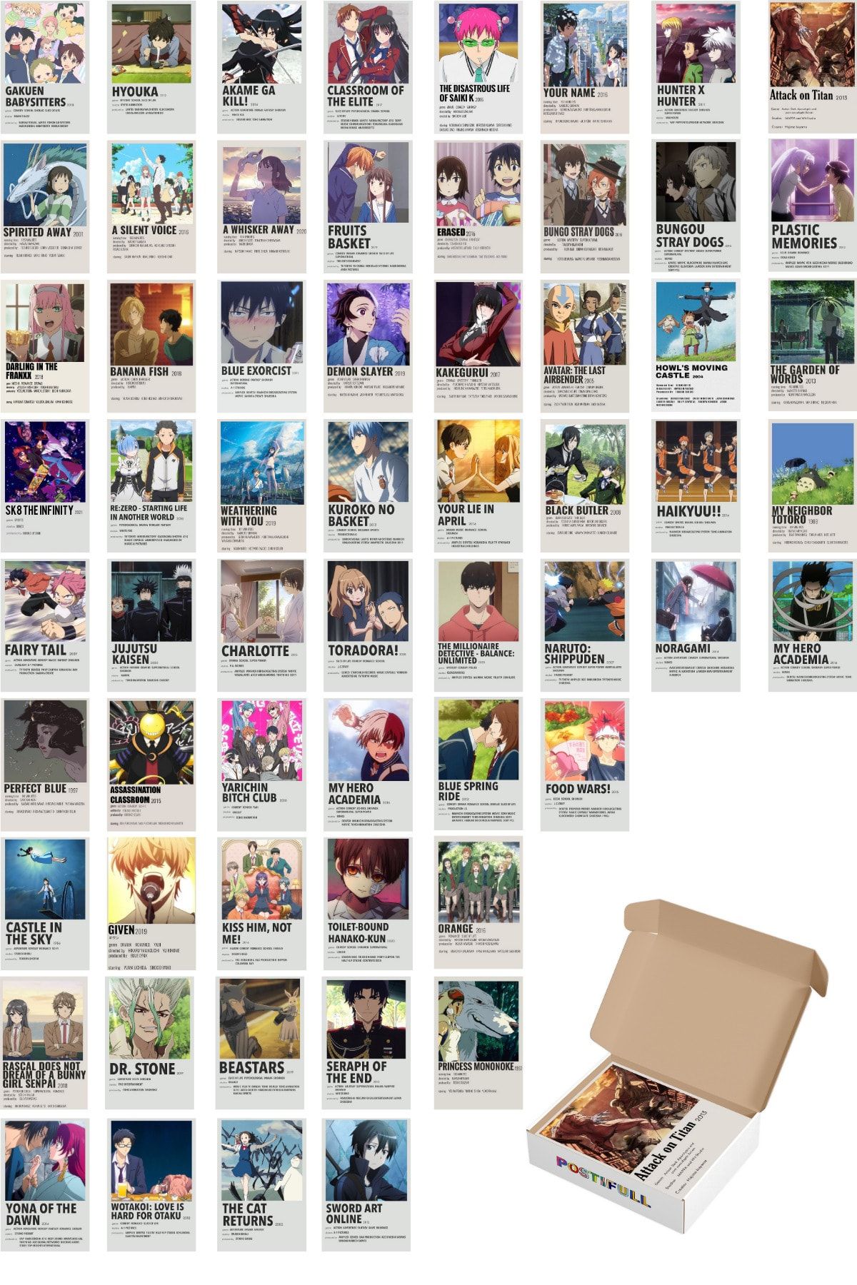 postifull Anime Duvar Poster Seti - Manga Poster Kolaj Seti - 60 Adet - Arkası Yapışkanlı - Kutulu Set