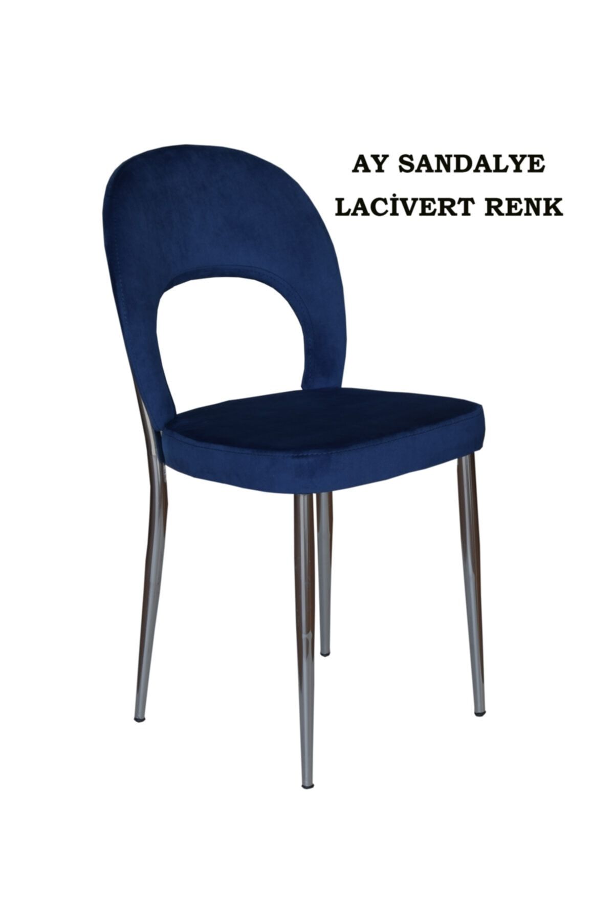 Ankhira Ay Sandalye, Mutfak Sandalyesi, Silinebilir Lacivert Renk Kumaş, Krom Ayaklı