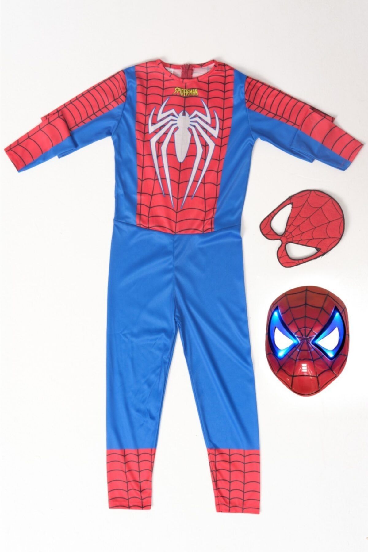 Spiderman Işıklı Maskeli Beyaz Baskılı Spiderman Kostümü Yeni Örümcek Adam Kostüm