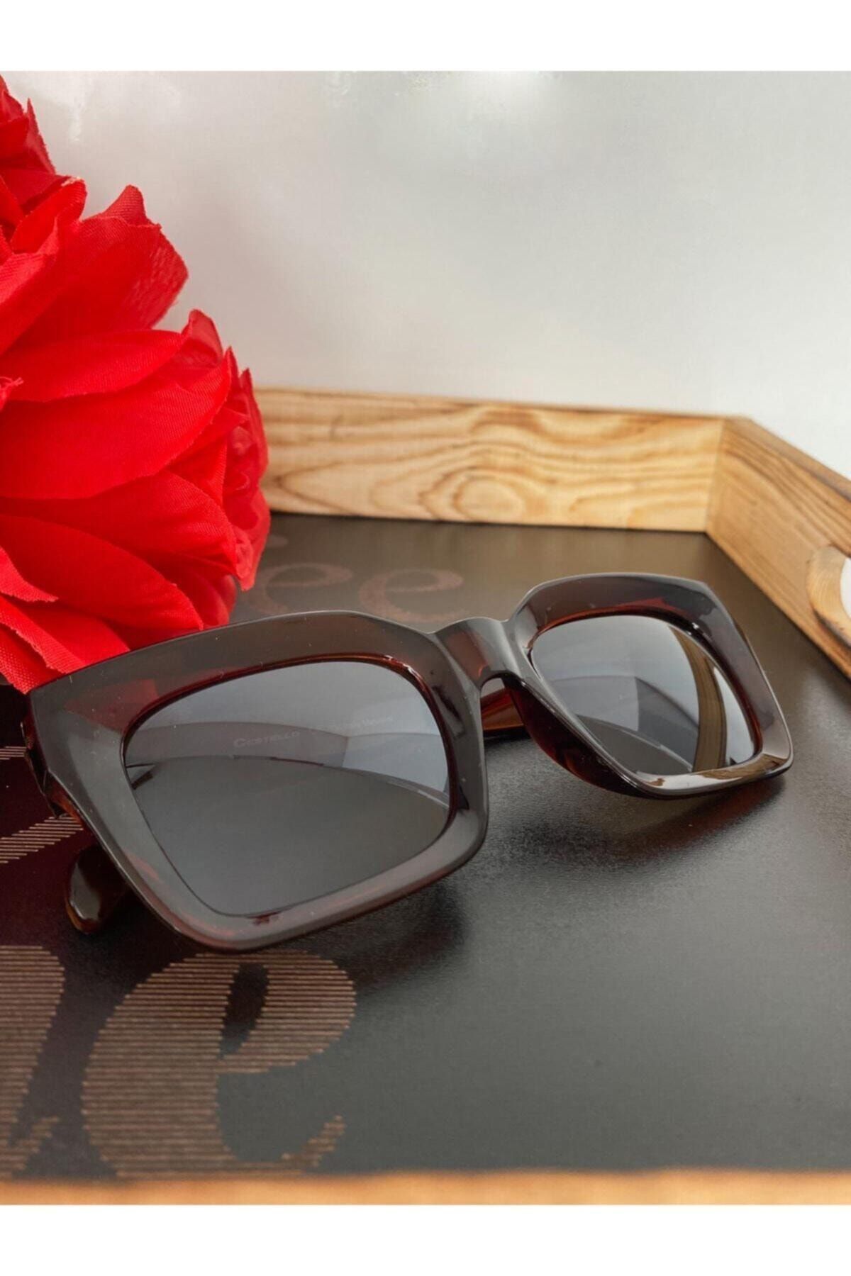 Mathilda Aksesuar Polo55 Mia Kalın Çerçeveli Tasarım Gözlük Kahverengi Çerçeve Kahverengi Cam