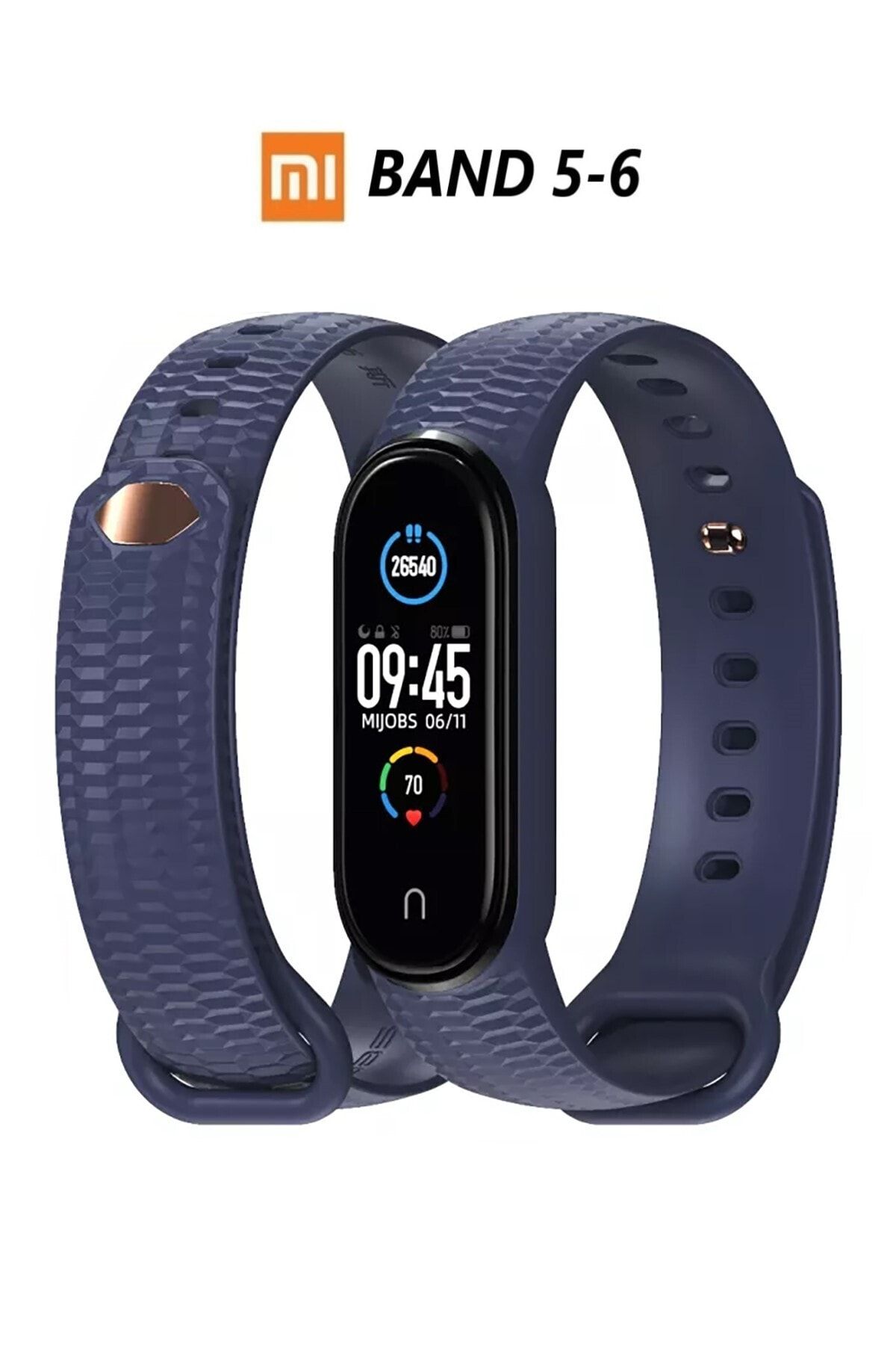 Mİ PARS ONLİNE Xiaomi Mi Band 5/6 Uyumlu A+ Yüksek Kalite Akıllı Bileklik Kabartma Desenli Kordon Kayış Silikon