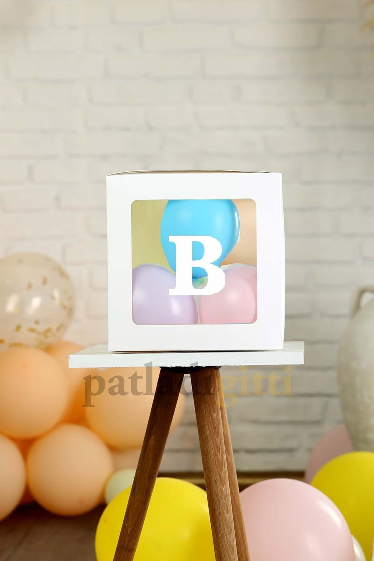 Patladı Gitti B Harfli Şeffaf Beyaz Balon Kutusu Ve Balon Seti Kendin Yap Bebek Çocuk Doğum Günü Süsleme