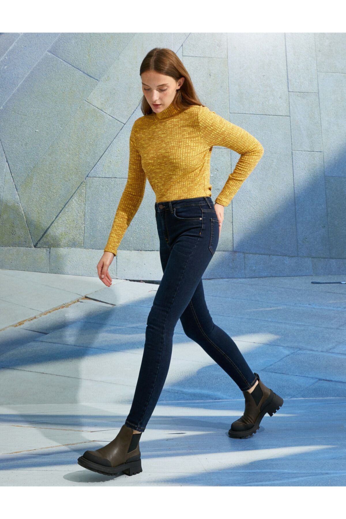 Koton Yüksek Bel Düğmeli Cepli Kot Pantolon - Skinny Fit Jean
