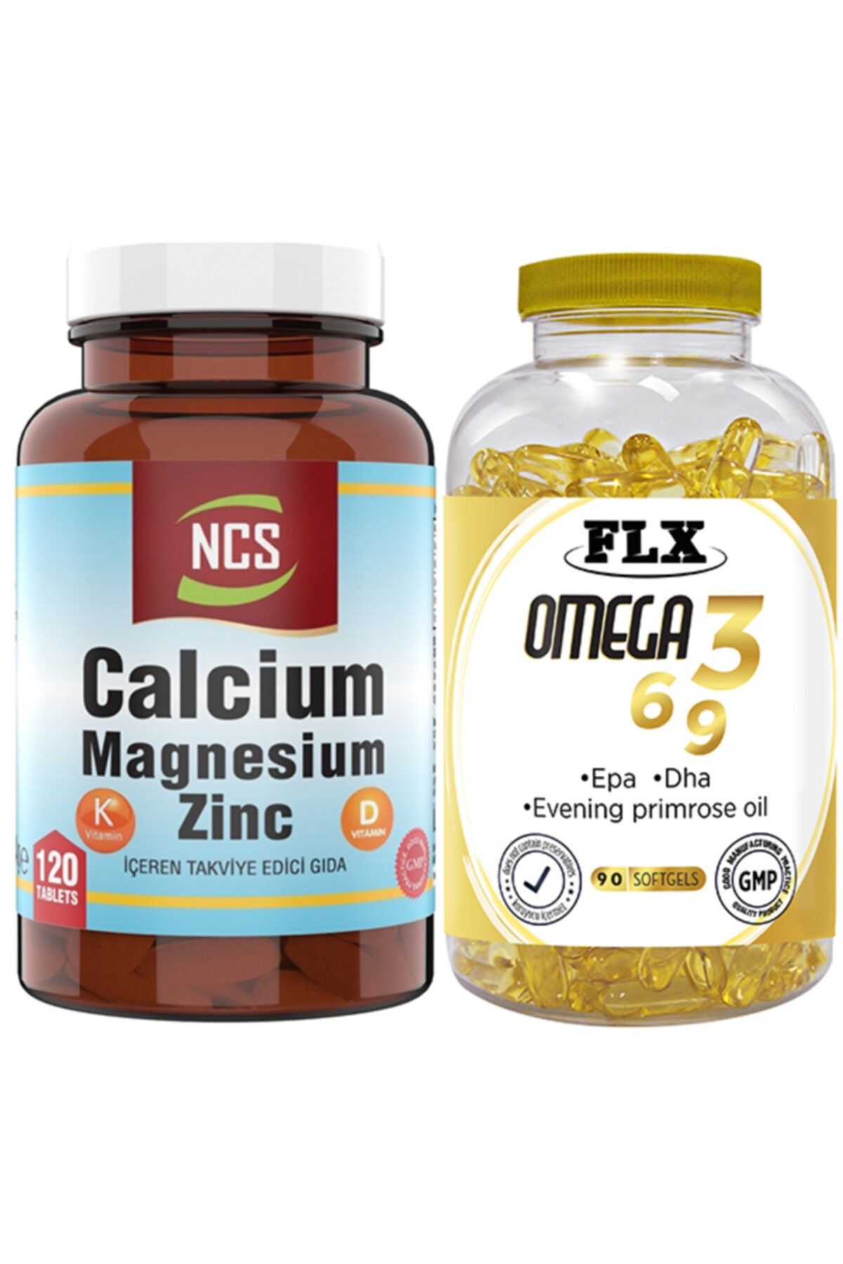 Ncs Kalsiyum Magnezyum Zinc D & K Vitamin 120 Tablet & Flx Omega 3-6-9 Balık Yağı 90 Tablet