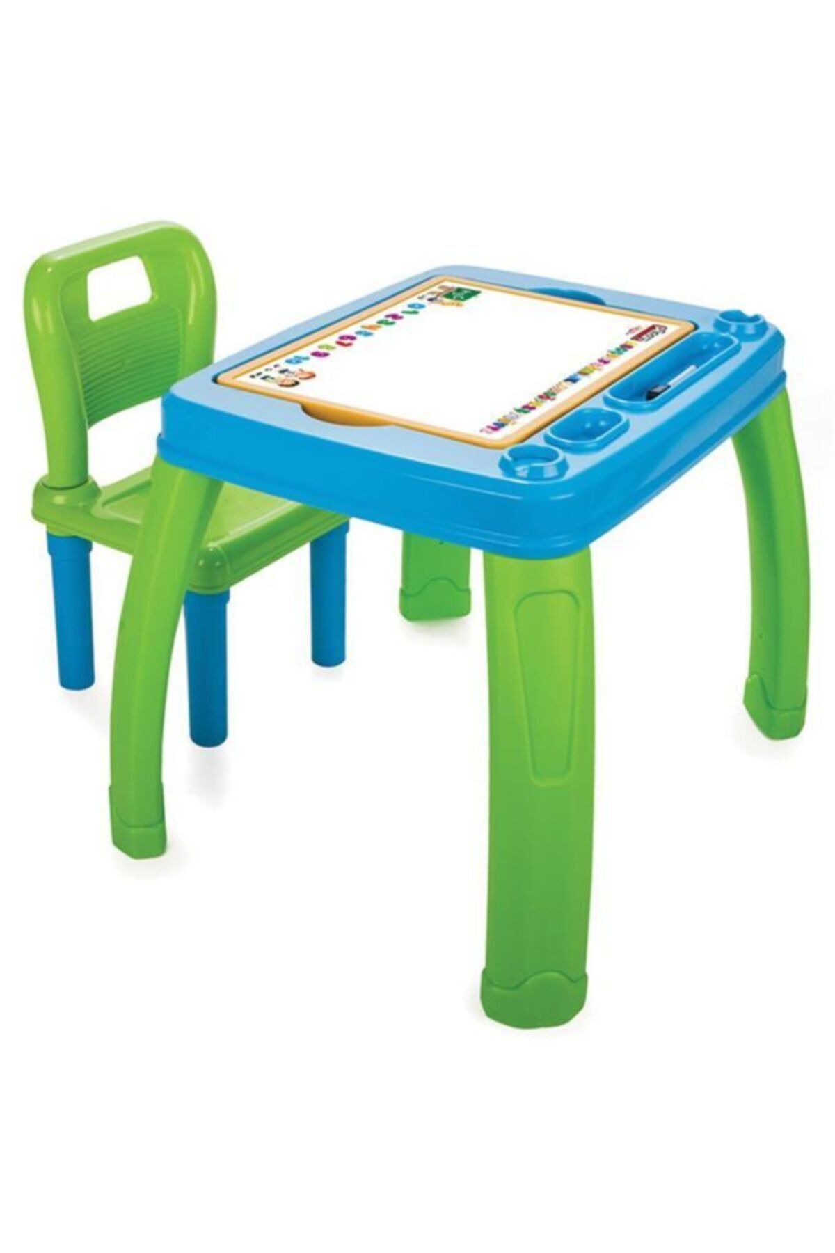 PİLSAN Montessori Eğitici Çocuk Sandalyeli Çalışma Masa - Yeşil Mavi