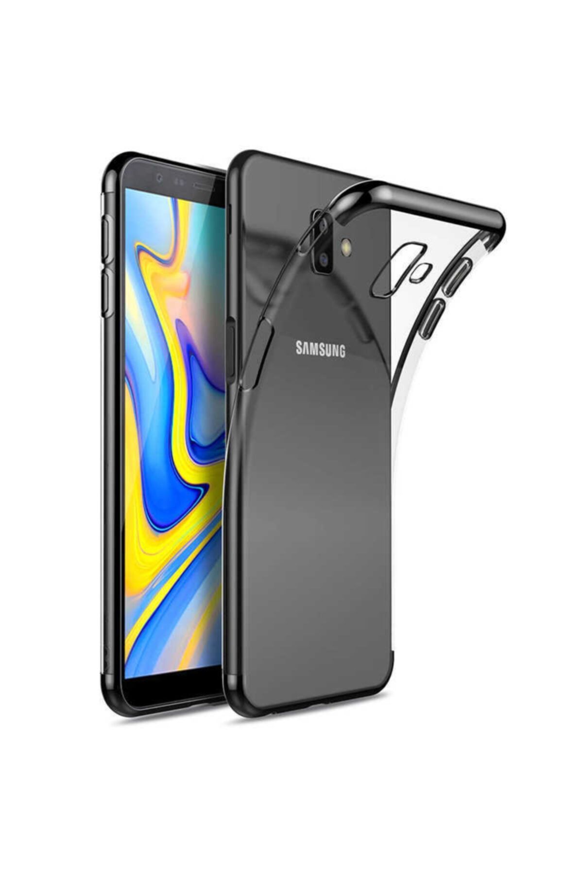 Fibaks Samsung Galaxy J6 Plus Uyumlu Kılıf Dört Köşe Renkli Şeffaf Silikon