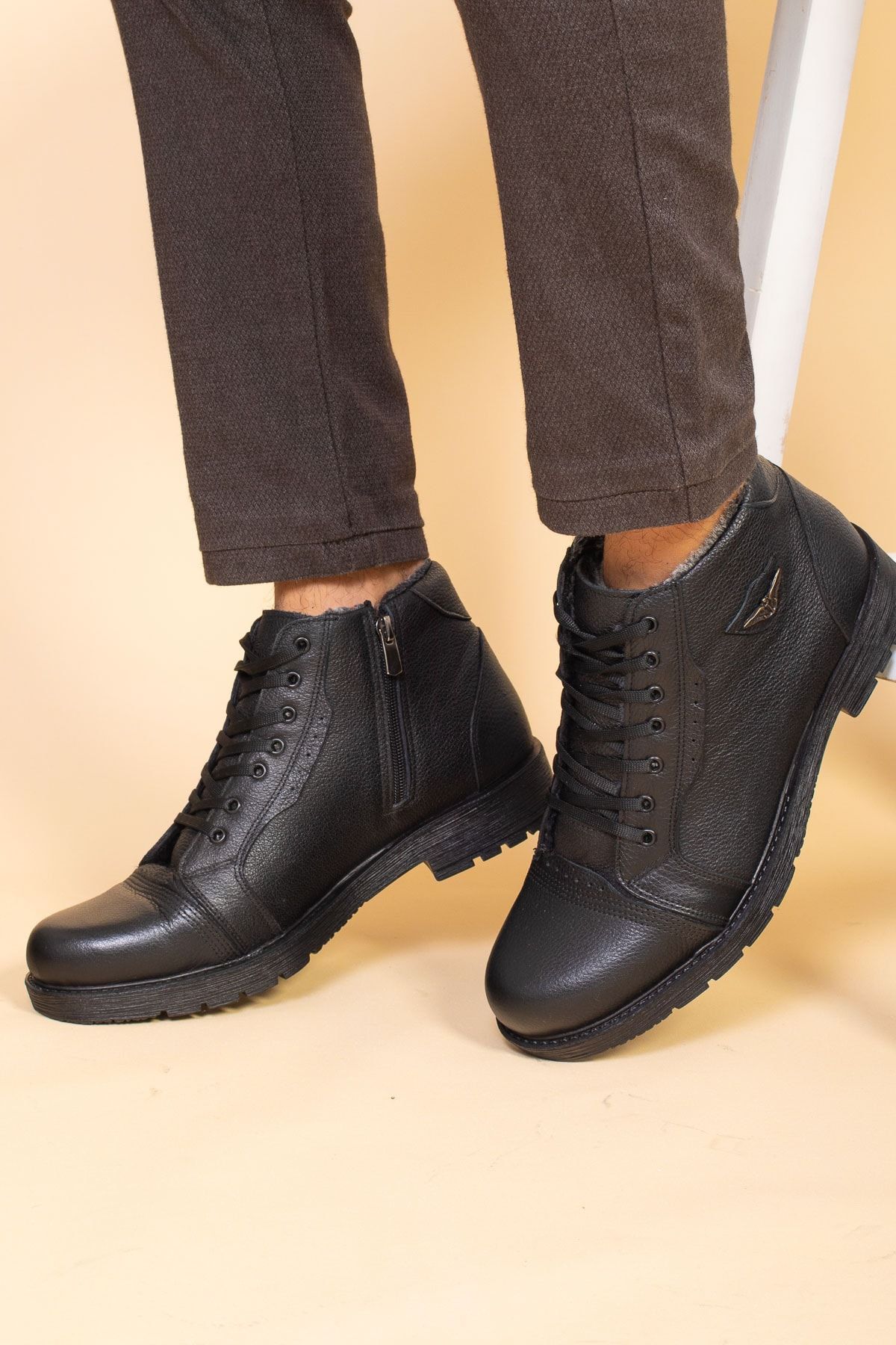 MelikaWalker Erkek Siyah Içi Kürklü Fermuarlı Bot Ayakkabı