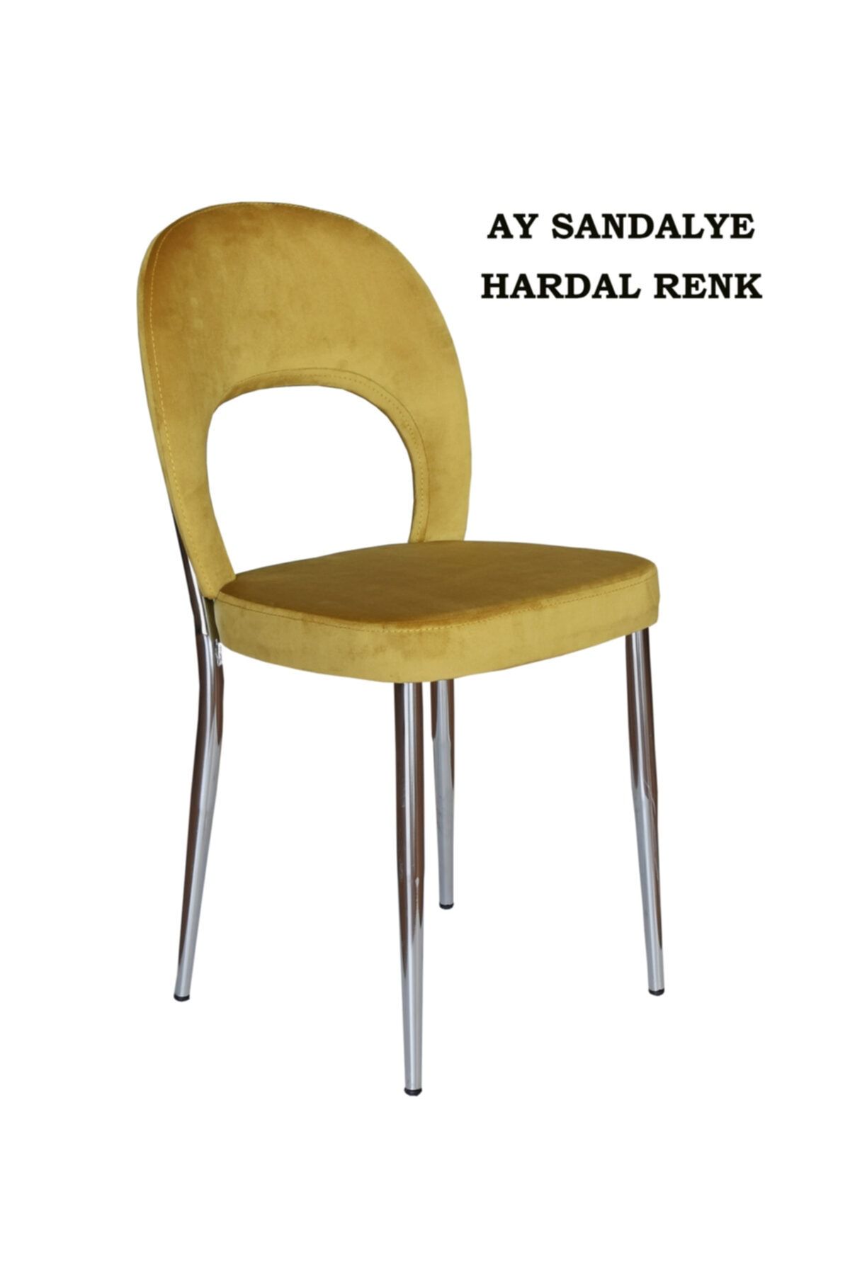 Ankhira Ay Sandalye, Mutfak Sandalyesi, Silinebilir Hardal Renk Kumaş, Krom Ayaklı