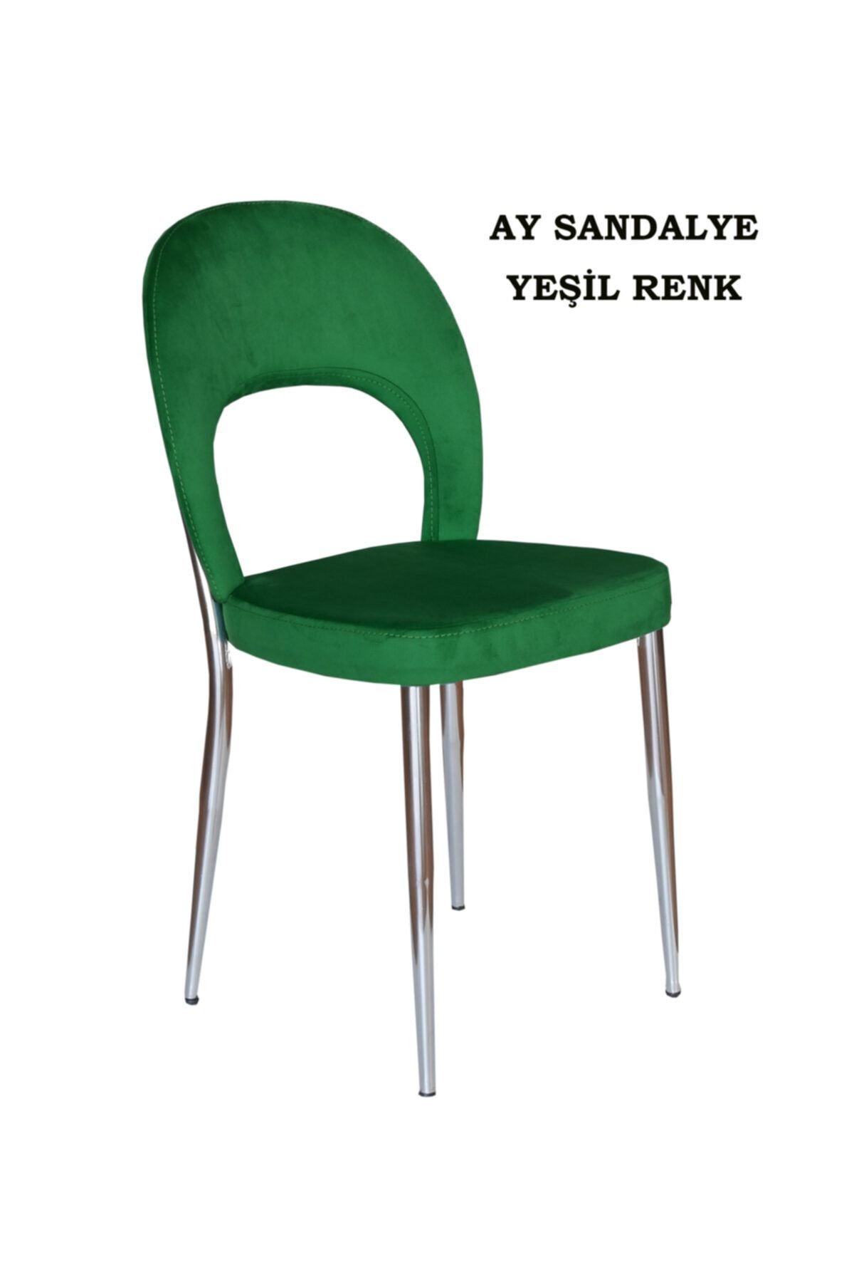Ankhira Ay Sandalye, Mutfak Sandalyesi, Silinebilir Yeşil Renk Kumaş, Krom Ayaklı