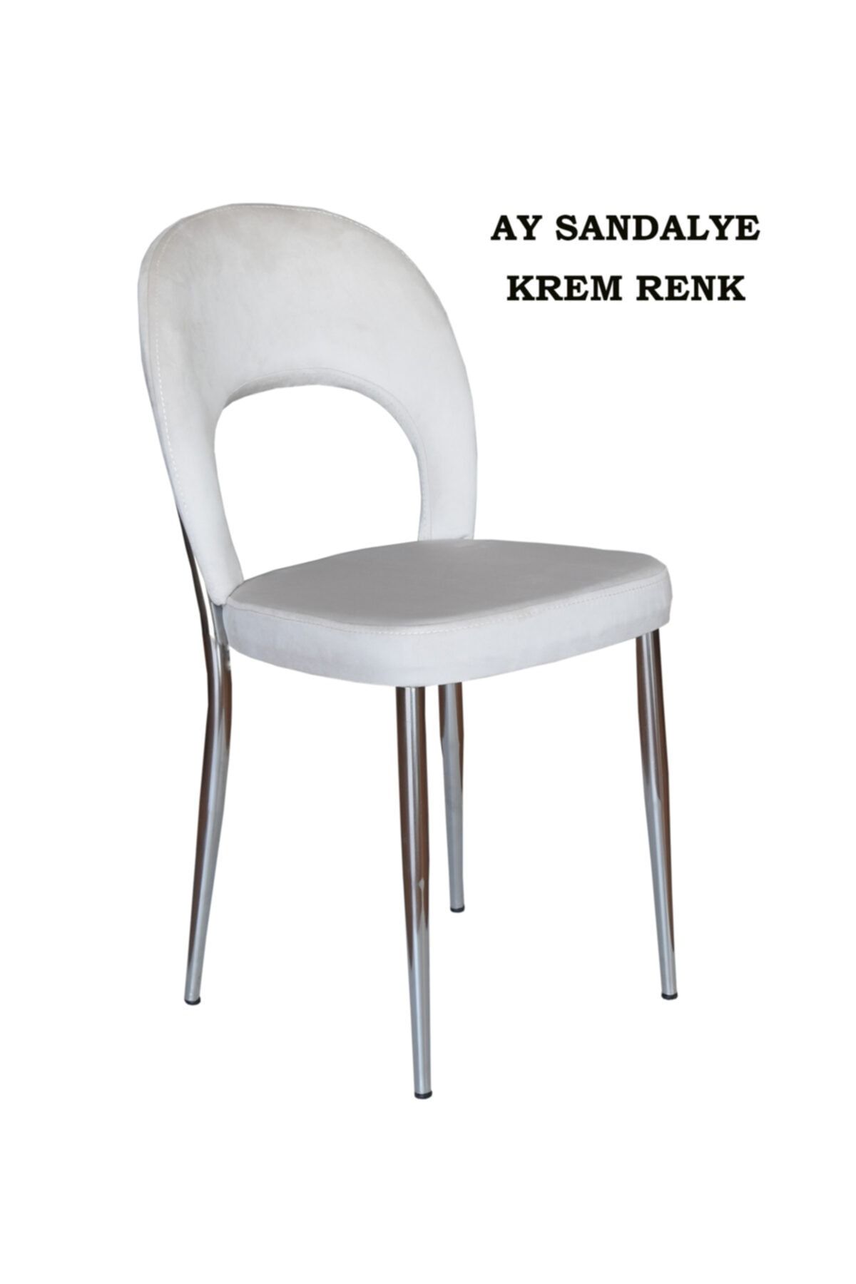 Ankhira Ay Sandalye, Mutfak Sandalyesi, Silinebilir Krem Renk Kumaş, Krom Ayaklı