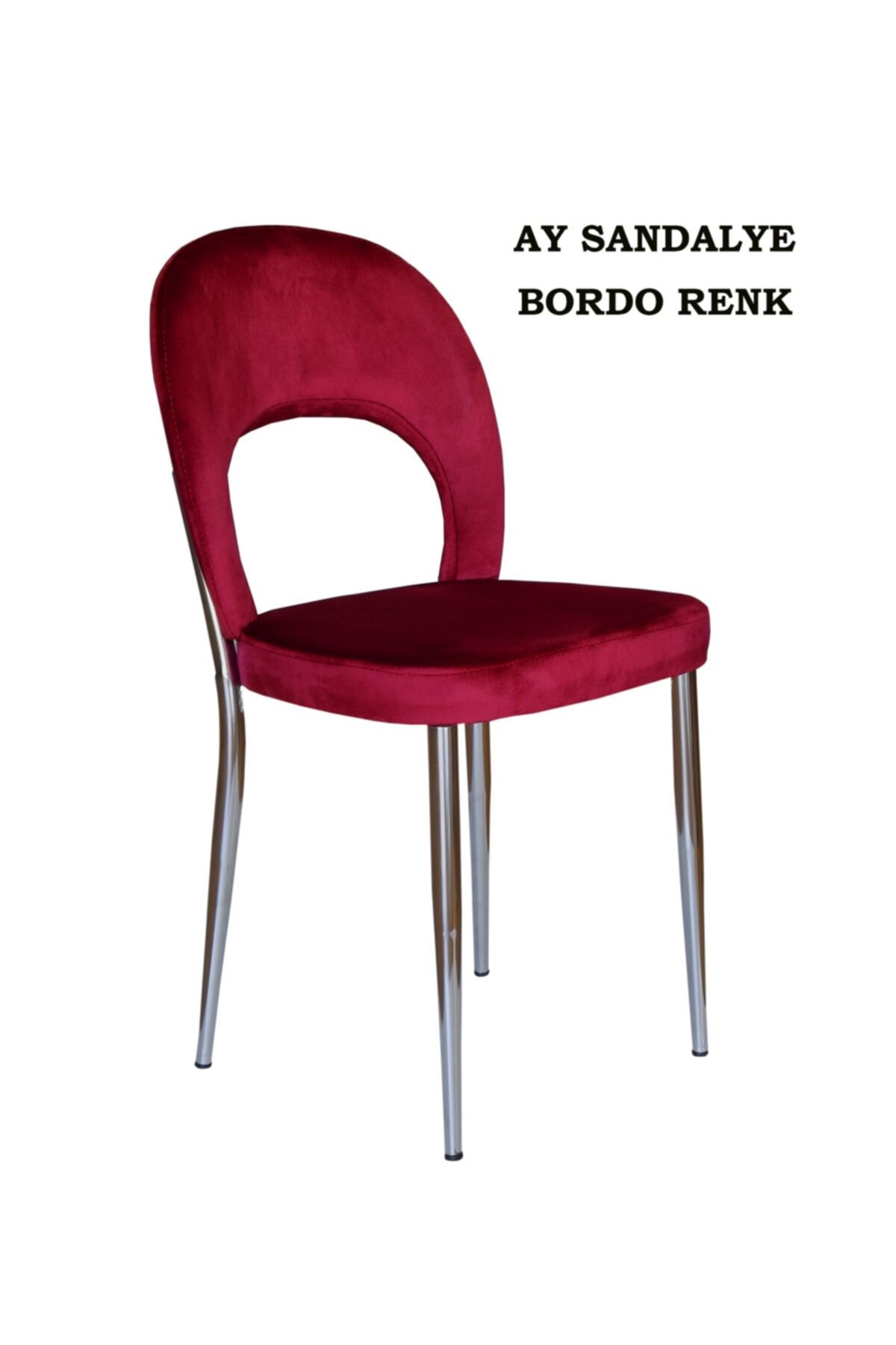 Ankhira Ay Sandalye, Mutfak Sandalyesi, Silinebilir Bordo Renk Kumaş, Krom Ayaklı