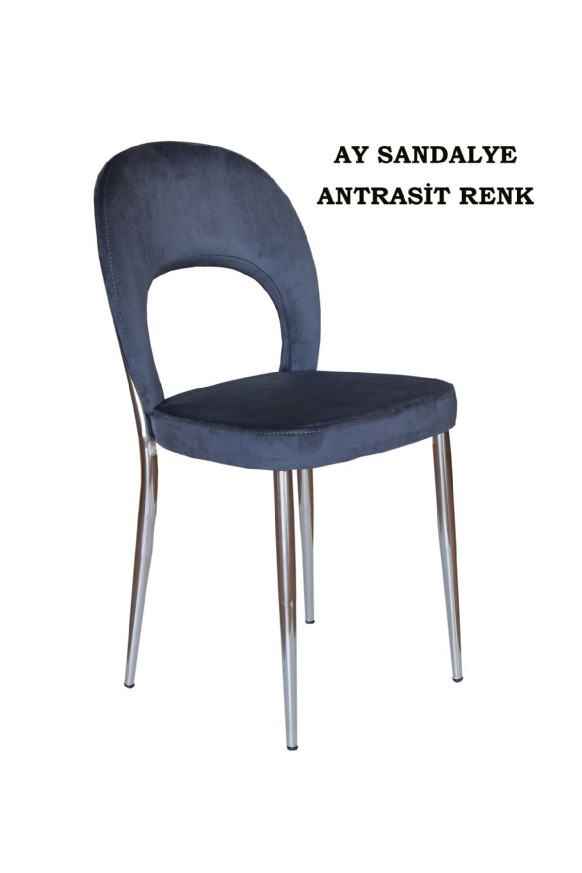 Ankhira Ay Sandalye, Mutfak Sandalyesi, Silinebilir Antrasit Renk Kumaş, Krom Ayaklı