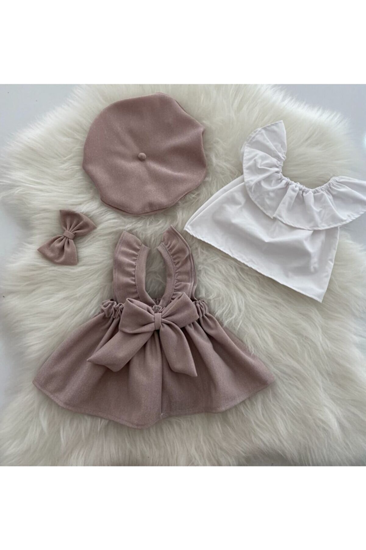 Moda Lina Kız Bebek Pudra Pembe Bandana Şapka & Bluz Set