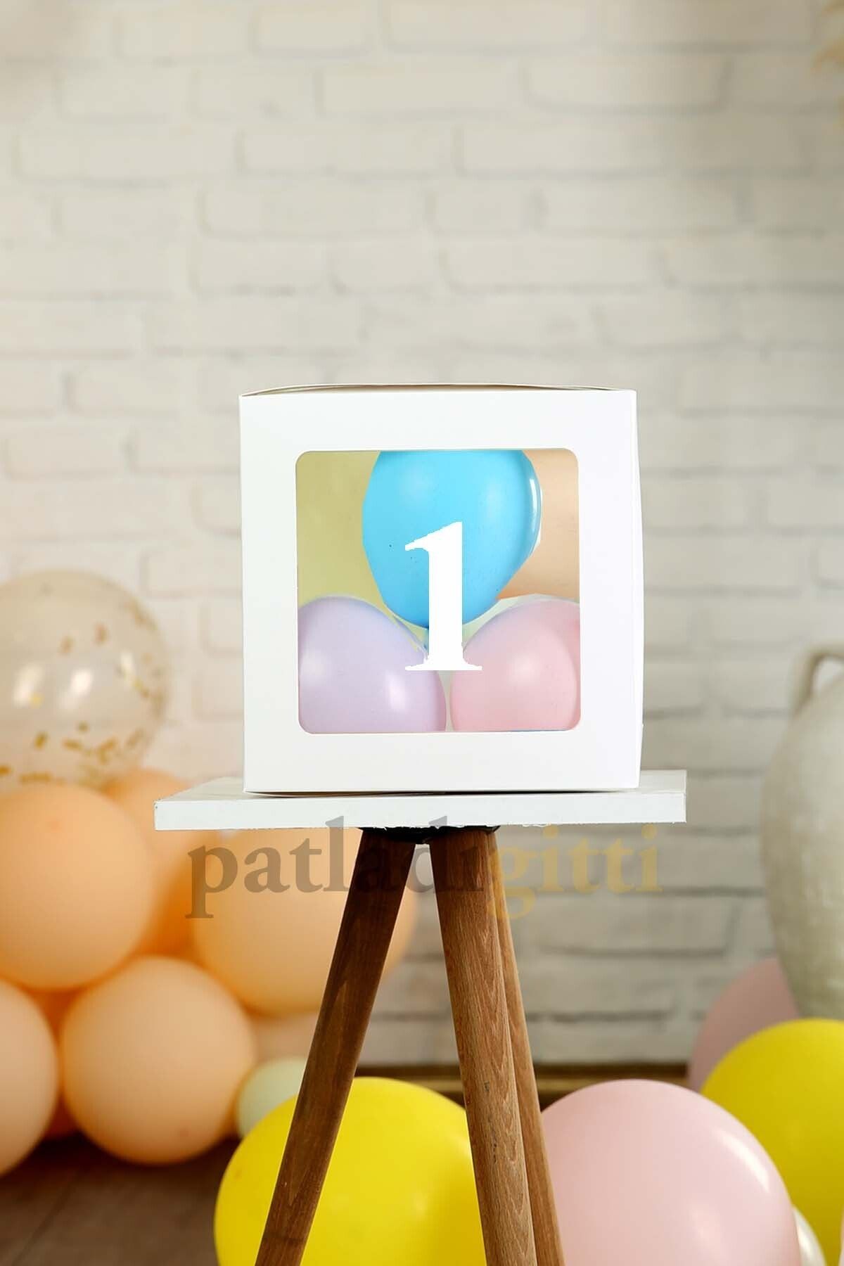Patladı Gitti 1 Rakamlı Şeffaf Beyaz Balon Kutusu Ve Balon Seti Kendin Yap Bebek Çocuk Doğum Günü Süsleme