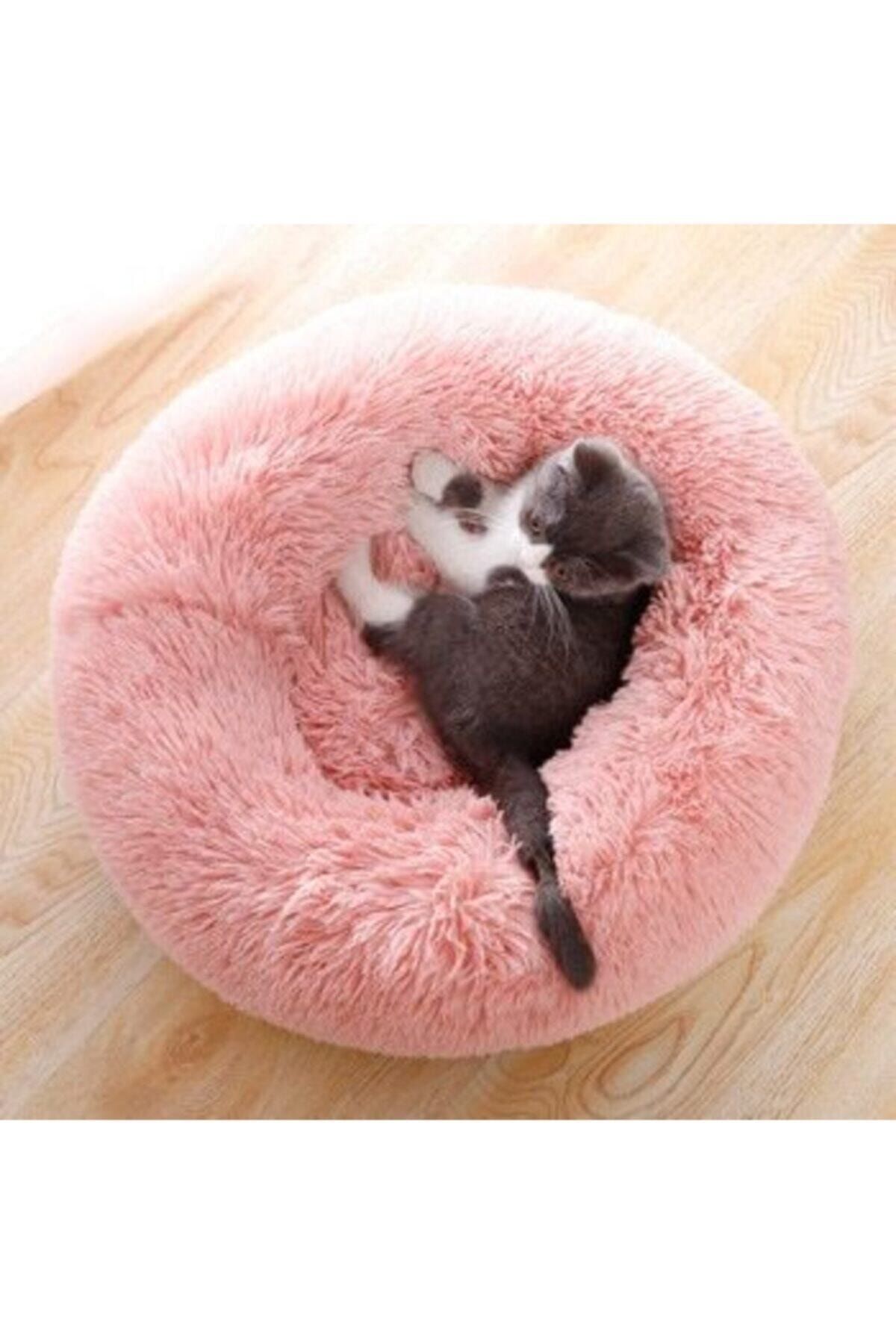 BE ACTİVE Ponchik Peluş Kedi Köpek Yatağı Pembe Simit Kedi Yatağı