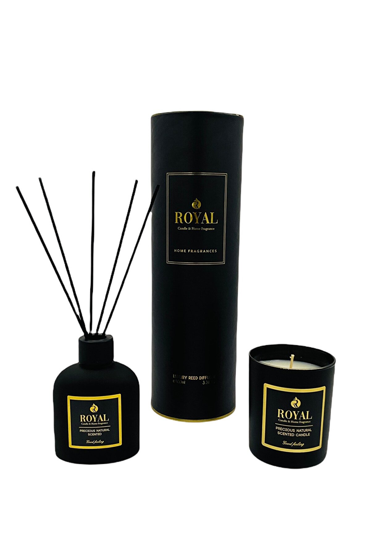 Royal Mum Özel Mat Siyah Set - Black Orchid Kokulu Mum Ve 100 ml Oda Kokusu