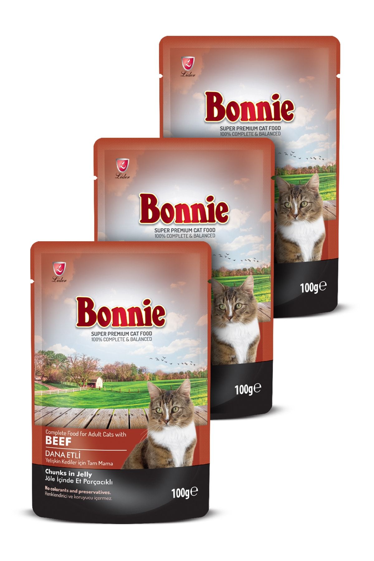 Bonnie Pouch Yetişkin Kedi Maması - Dana Etli - 3 Adet