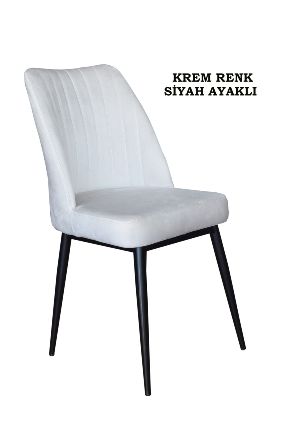 Ankhira Elit Sandalye, Mutfak Ve Salon Sandalyesi, Silinebilir Krem Renk Kumaş, Siyah Ayaklı