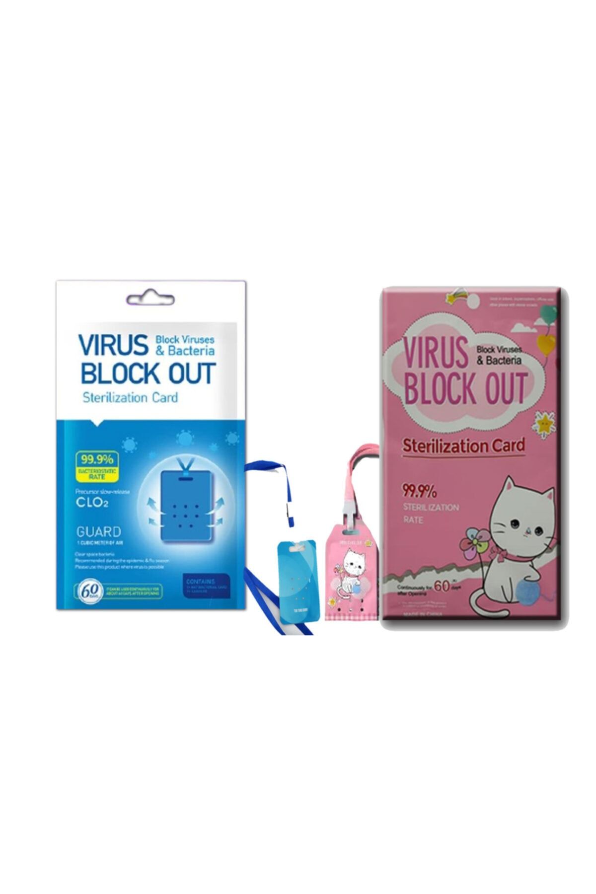 Vso dezenfeksiyon kart -/|1+1 Virüs Block Out 60 Gün + Virüs Block Out Pembe Kedili Kids 60 Gün Yaka Kartı(Hediye)