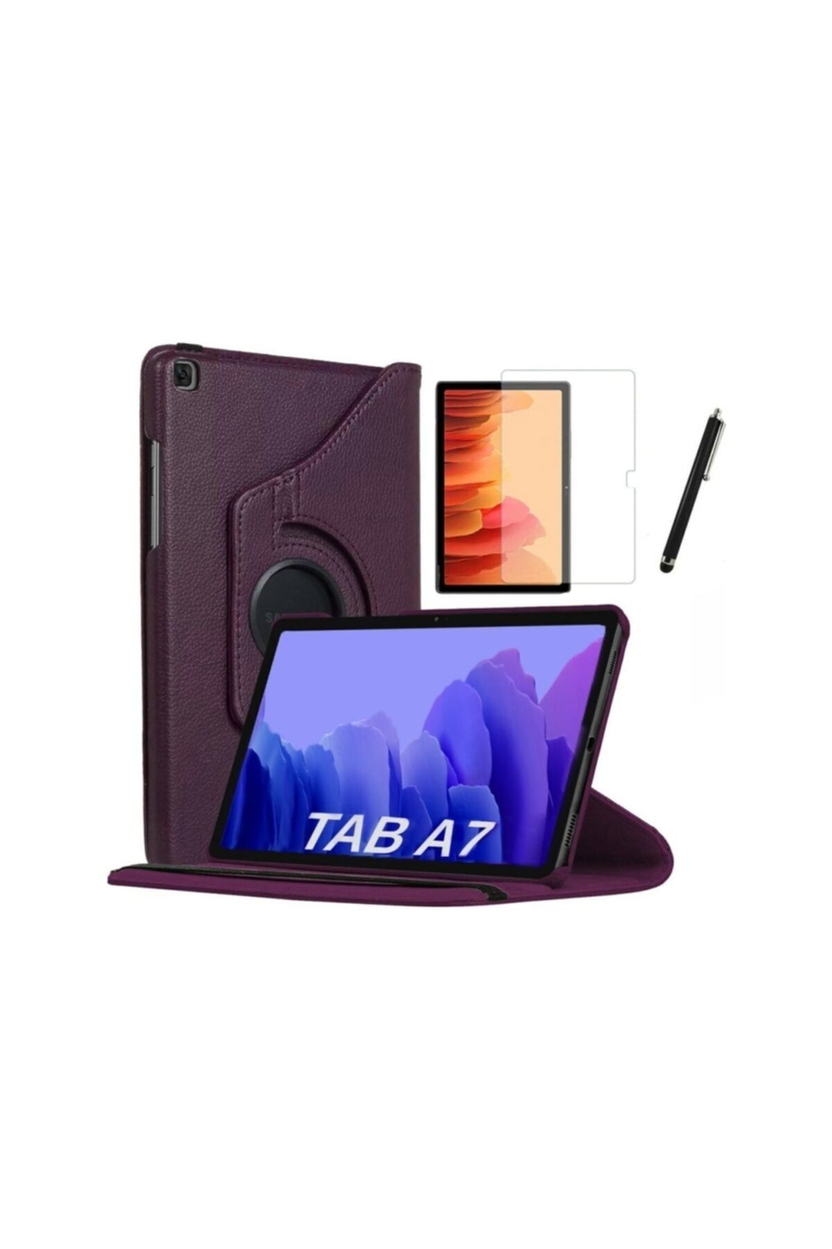 GoGoPlus Galaxy Tab A T510 - T515 360 Dönerli Stantlı Tablet Kılıf + Ekran Koruyucu + Kalem Mor