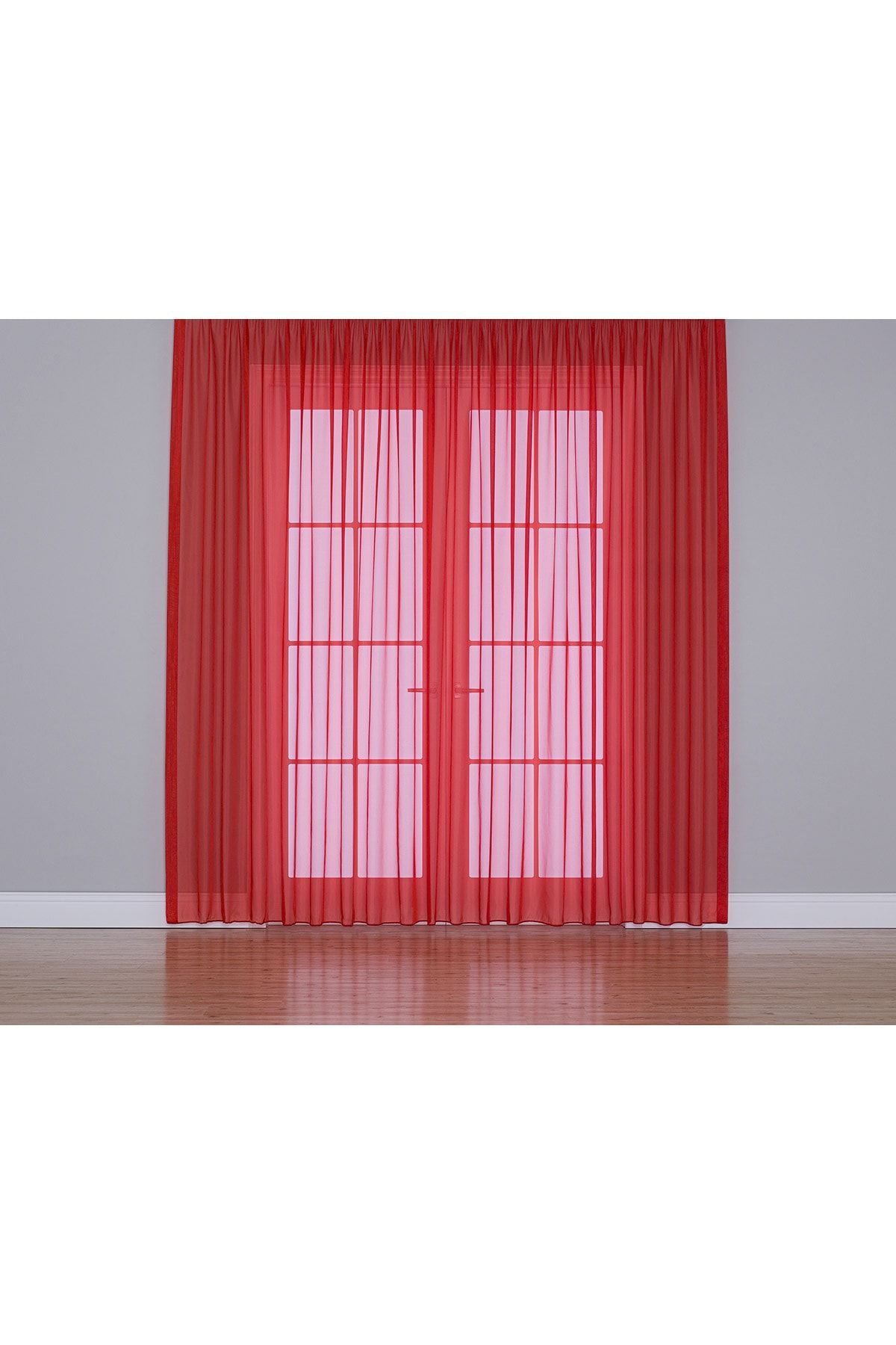 Gauze Fabric Design Kullanıma Hazır Sade Kırmızı Tül Perde (1'e 2.5 Orta Pile)