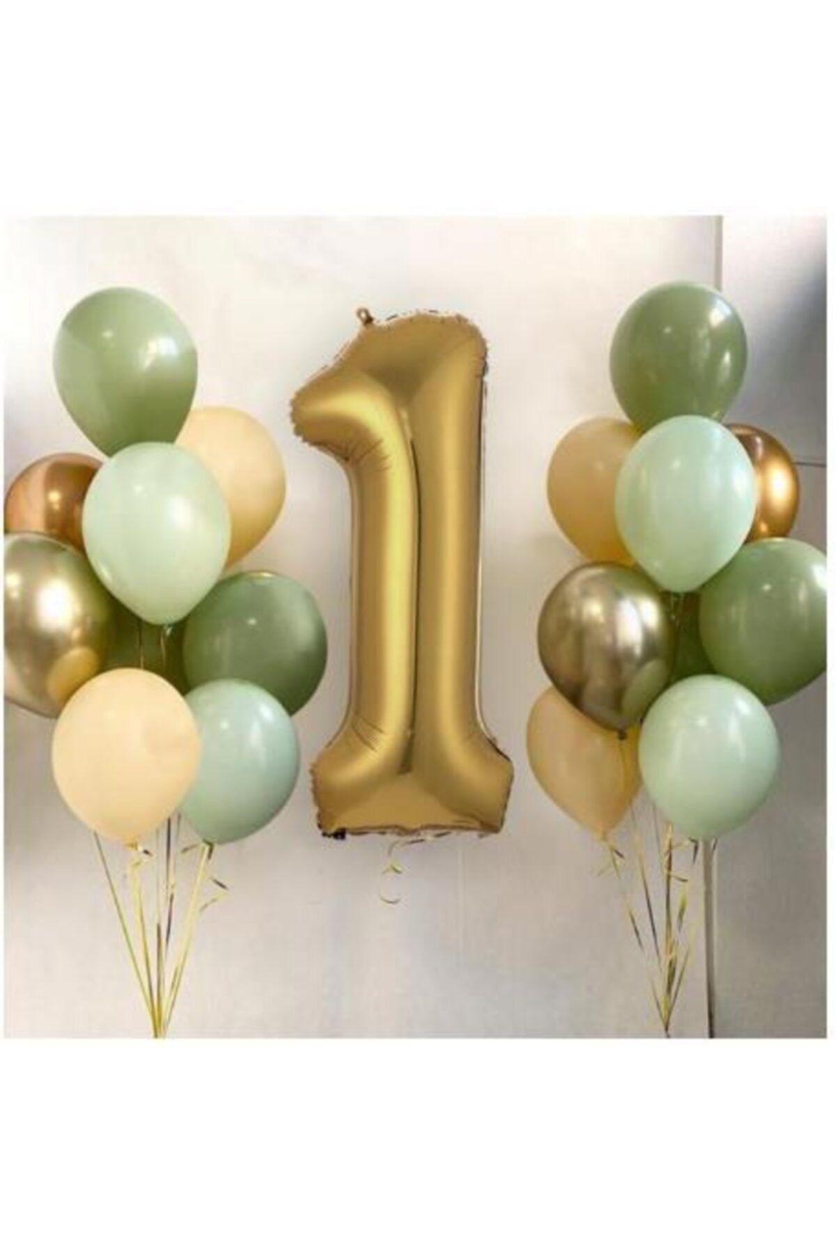 partisüs Doğum Günü Parti Süsleme Yeşil Gold Dekorasyon Sayı Balon Set