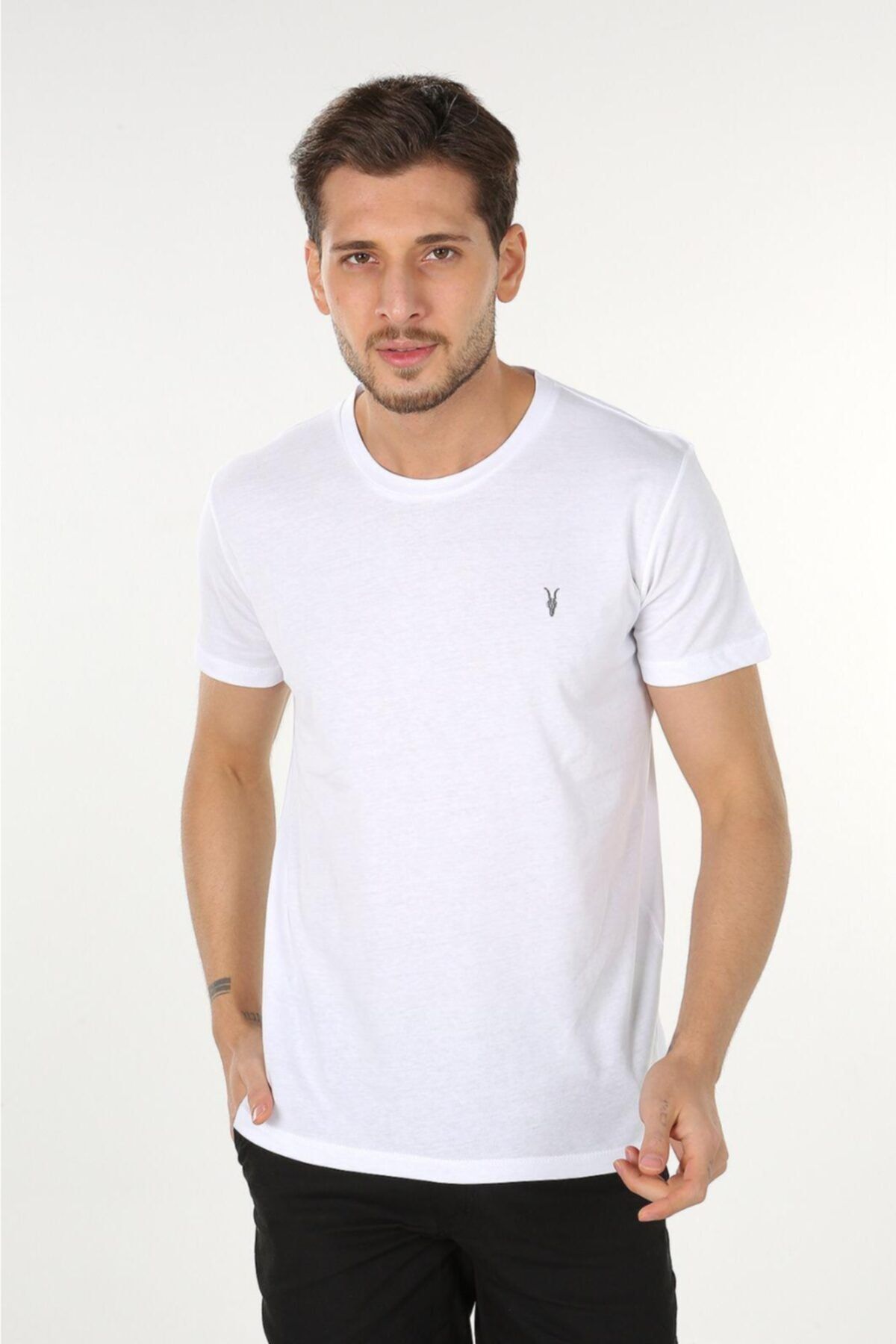 AllSaints Erkek Bisiklet Yaka T-shirt Beyaz