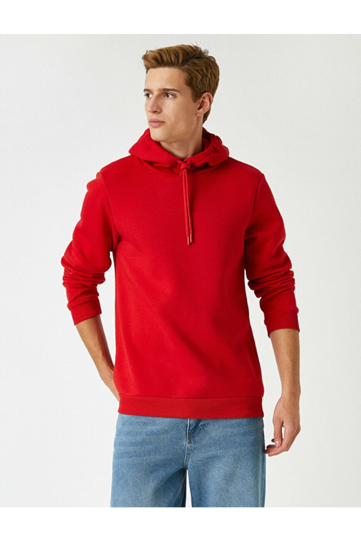 Koton Erkek Kırmızı Basic Kapşonlu Sweatshirt