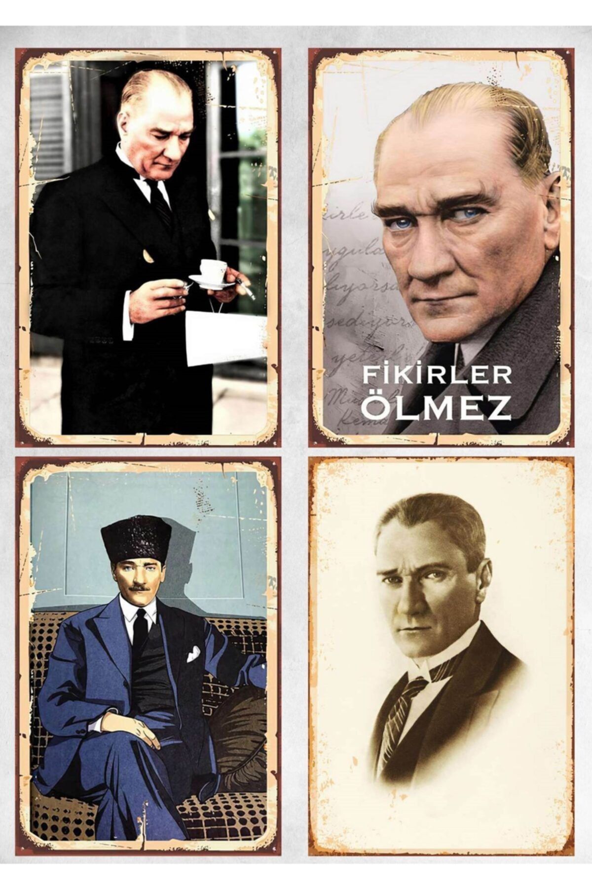 OneMina 4 Prarça (20X30) A4 Ebat Uv Baskı Mdf Atatürk Tablo Poster Seti - One-yc10