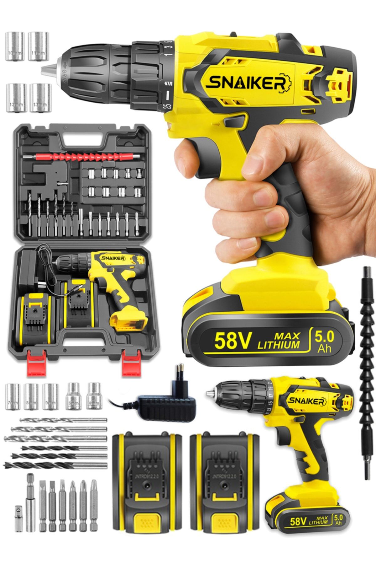 snaiker 12 V 1.2.ah Cooper Darbeli Çift Metal Şanzuman Bakır Sargili Şarjlı Çift Akülü Vidalama