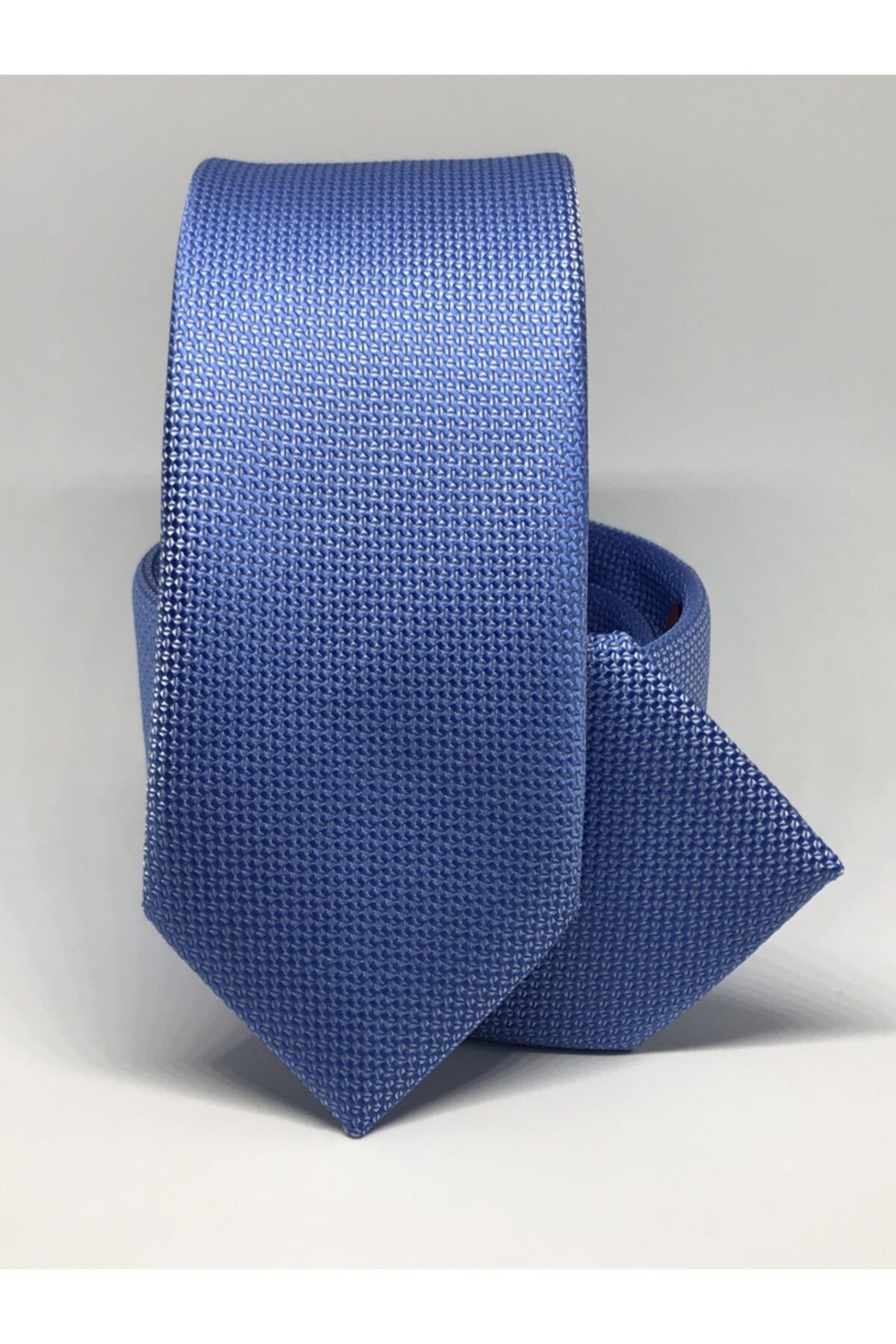 Genel Markalar Mavi Renk Slim Fit Oxford Kuş Gözü Desen Kravat