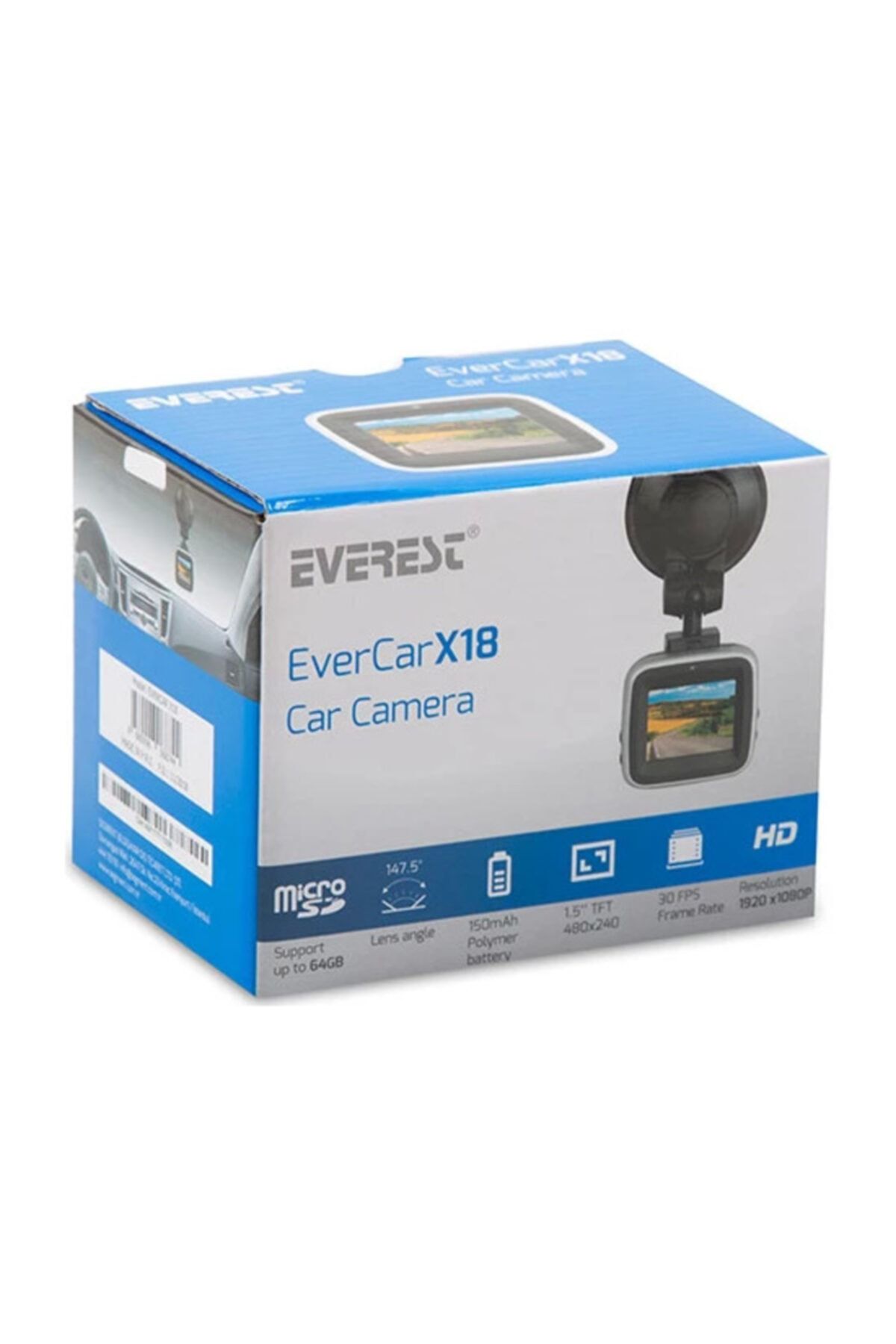 SUNSHINE STORE Evercar X18 1,5" Tft Ekran 2.0mp 147,5° Geniş Açı G-sensor 1080p Araç Içi Kamera