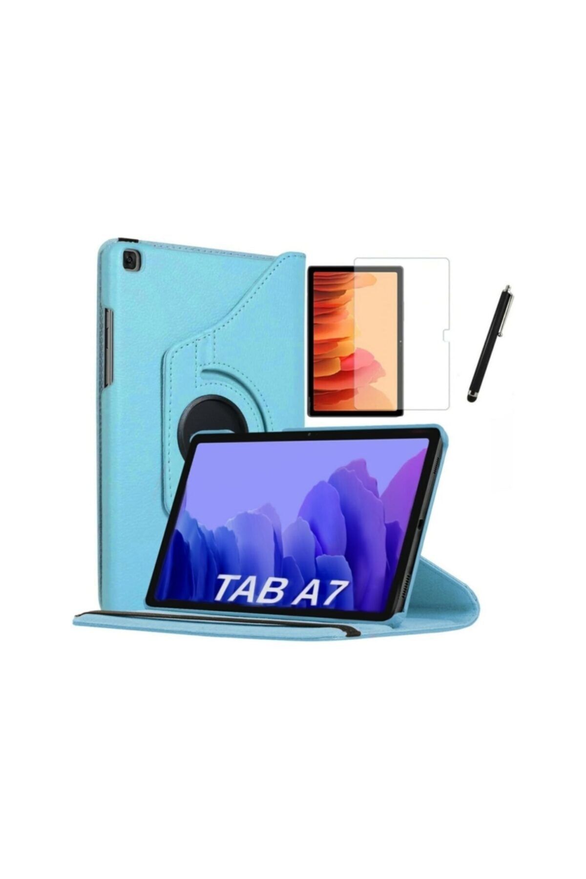 GoGoPlus Galaxy Tab A T510 - T515 360 Dönerli Stantlı Tablet Kılıf + Ekran Koruyucu + Kalem Turkuaz