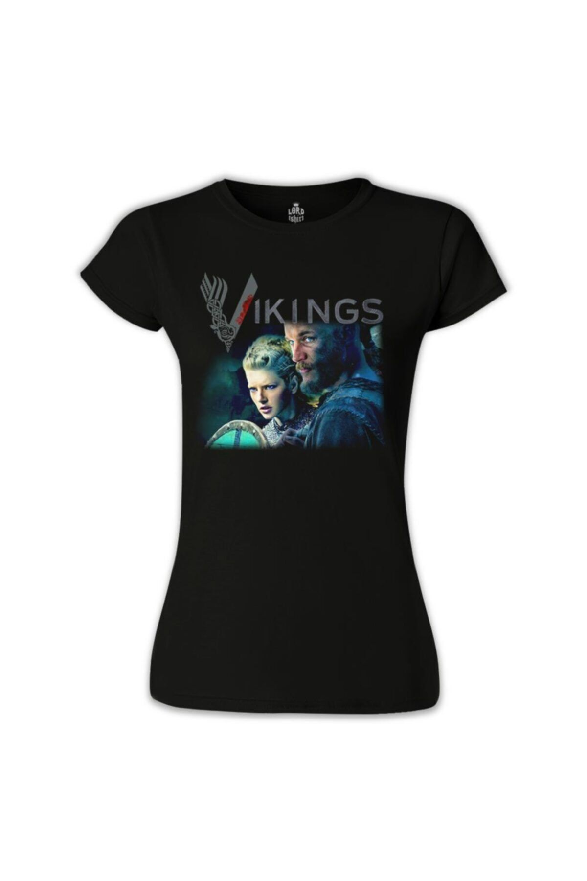 Lord T-Shirt Kadın Siyah Vikings - Ragnar & Lagertha Tshirt - bs-859